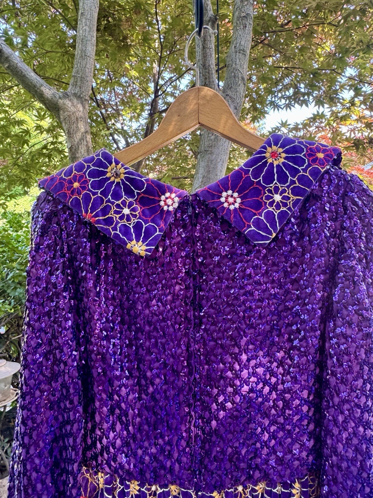 Oscar de la Renta Boutique 1960s Purple Sequin Maxi Dress Bohemian Size 10