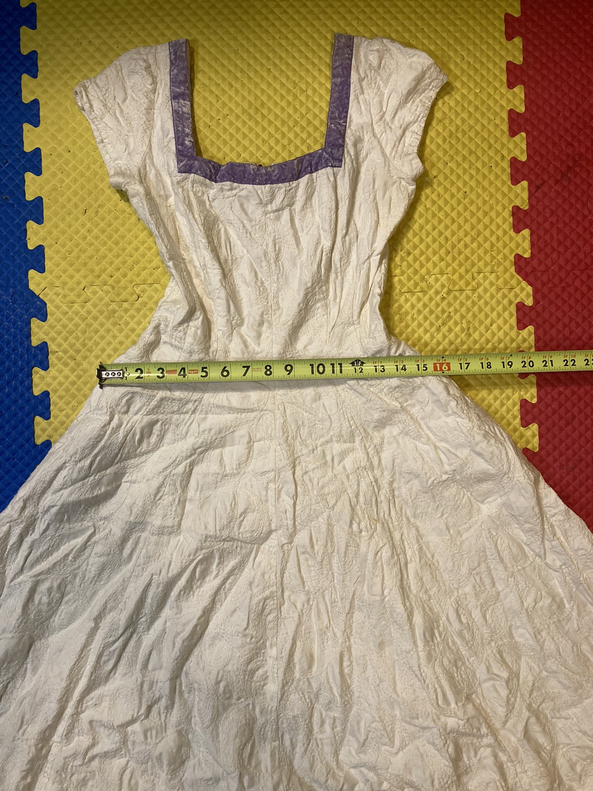 Vintage Jerry Gilden 1950s White Embroidered Linen Spectator Swing Dress USA