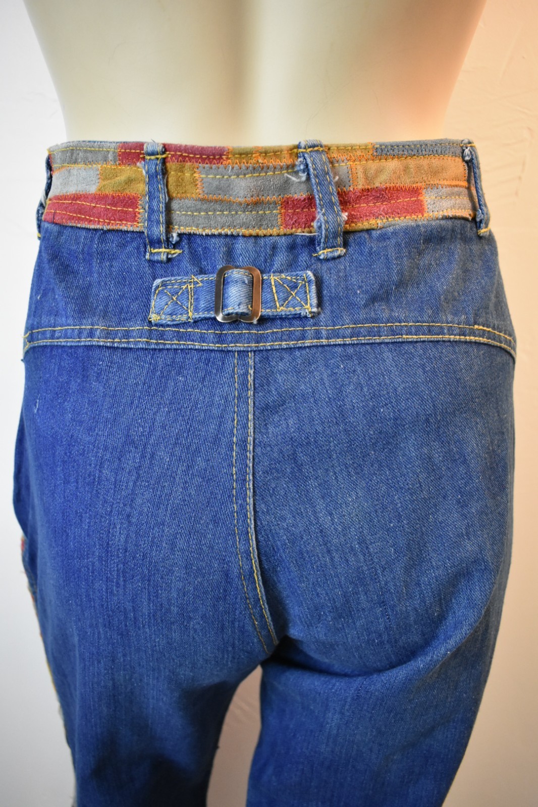 Vintage 1970’s Hippie Patchwork Denim Jeans with Leather – Laura Accessories