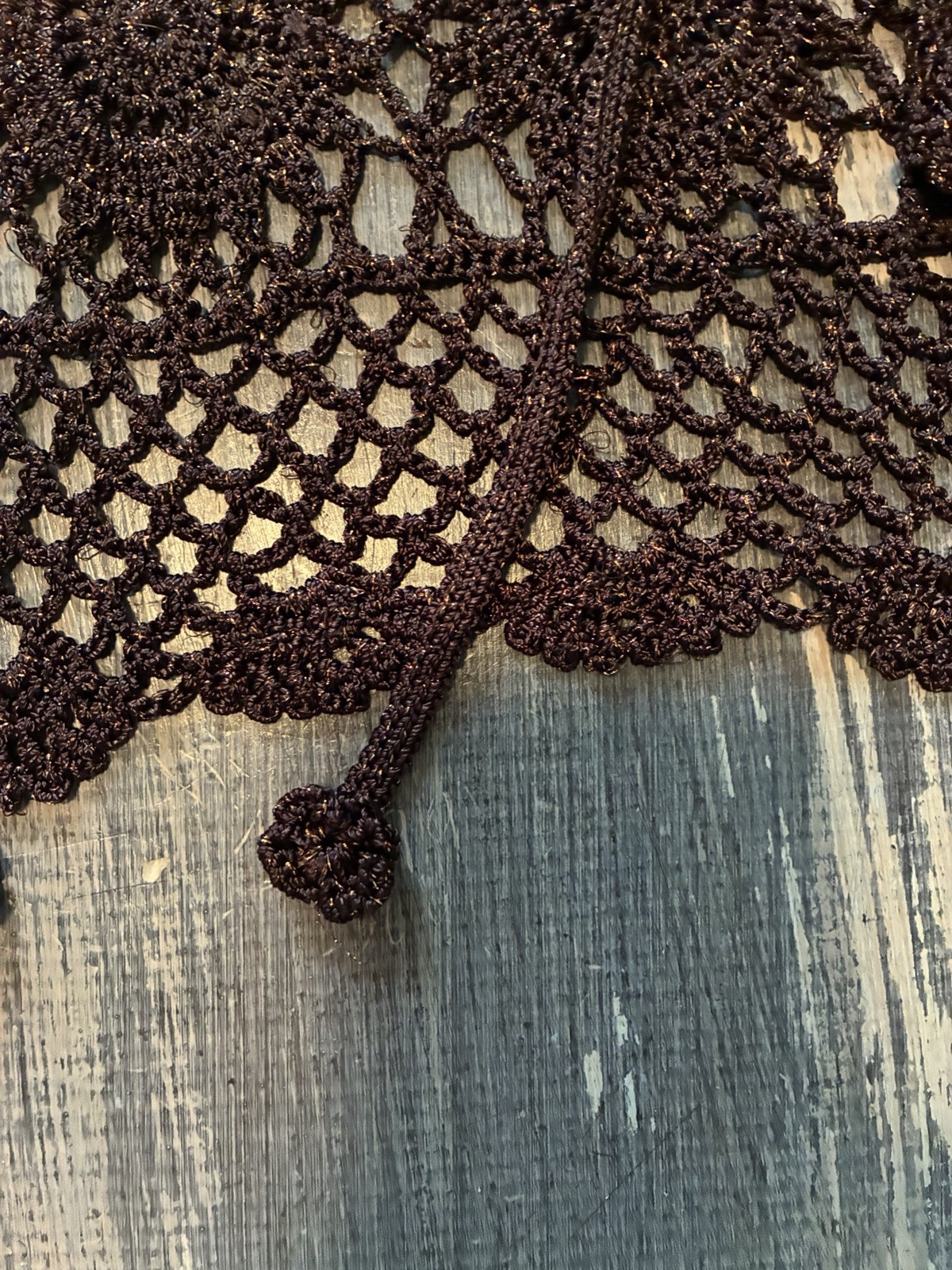 Women’s VTG Copper Brown Crocheted Cardigan Top Small Petite Boho Rodeo