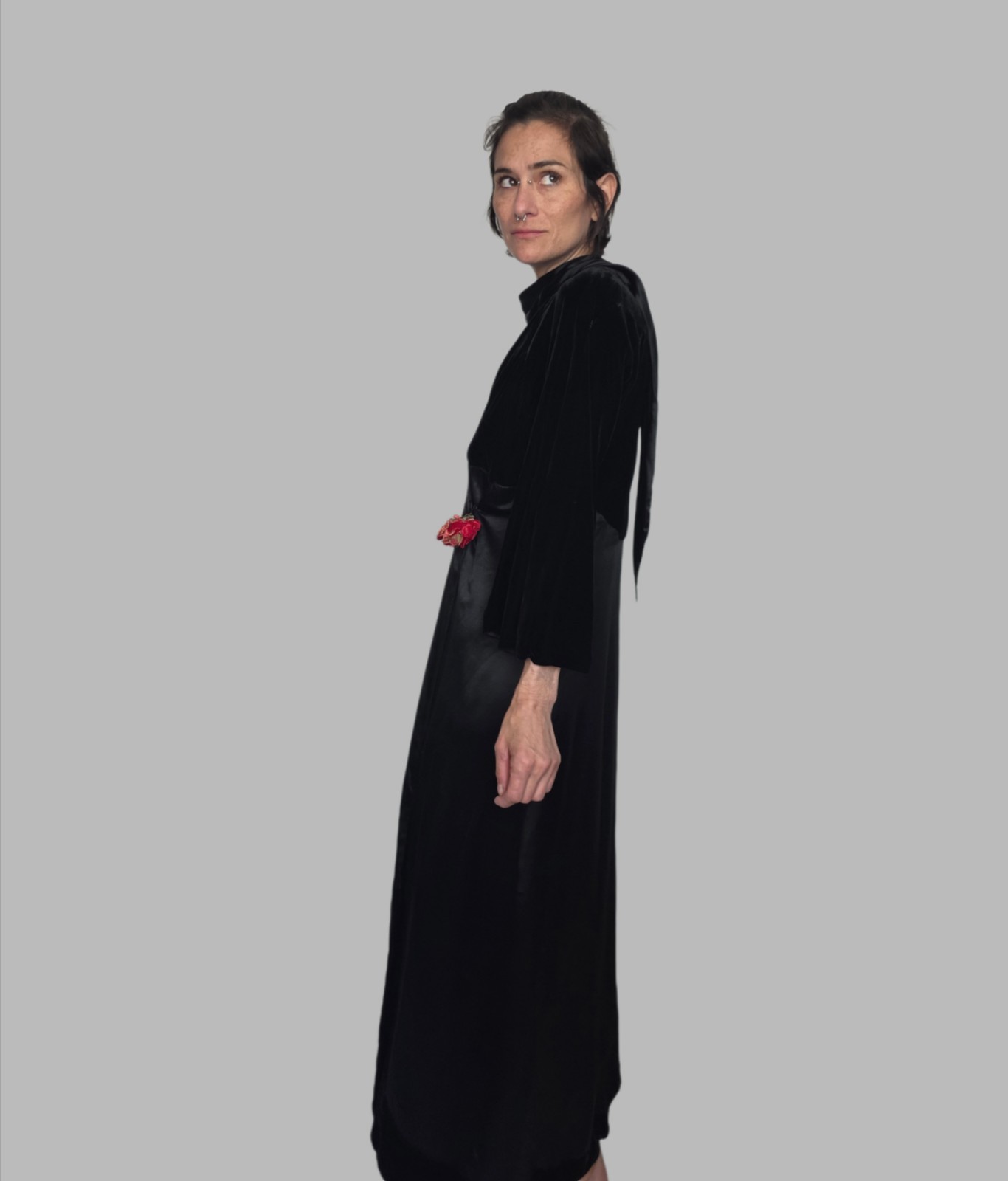 Authentic 1920s Black Silk Velvet Wrap Dress | Antique Evening Gown with…
