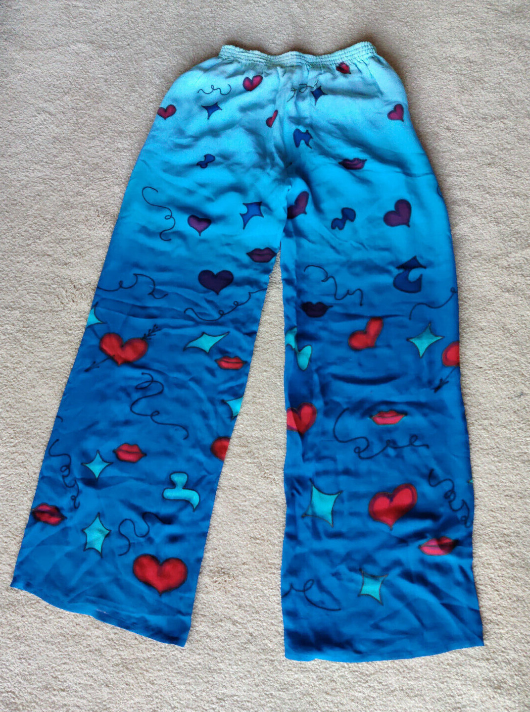 Silk Pants & Matching Top Set Size S Vintage Hand Painted *EXCELLENT