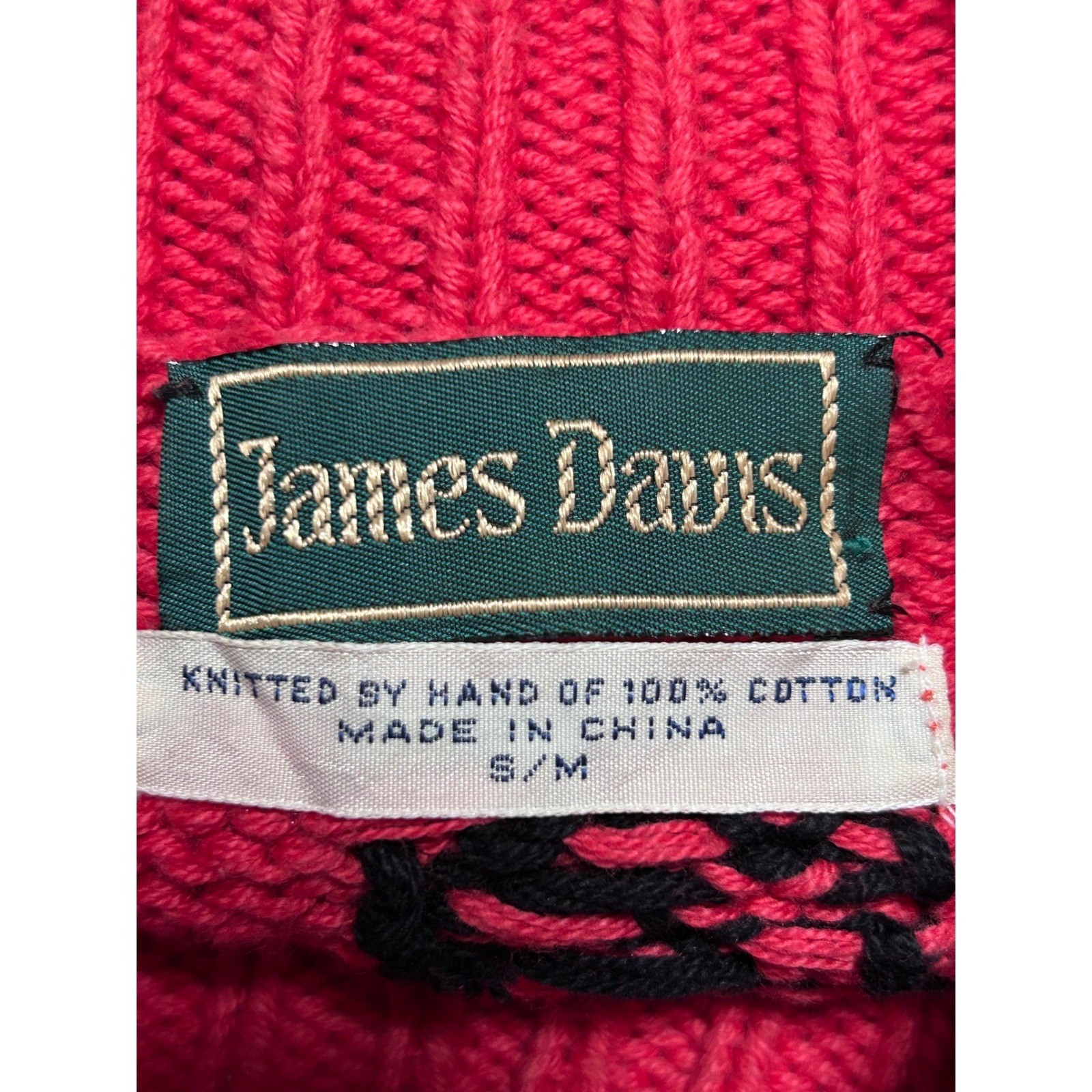 James Davis S / M Vintage Hand Knitted Cotton Red Southwest Kachina Sweater – CJ