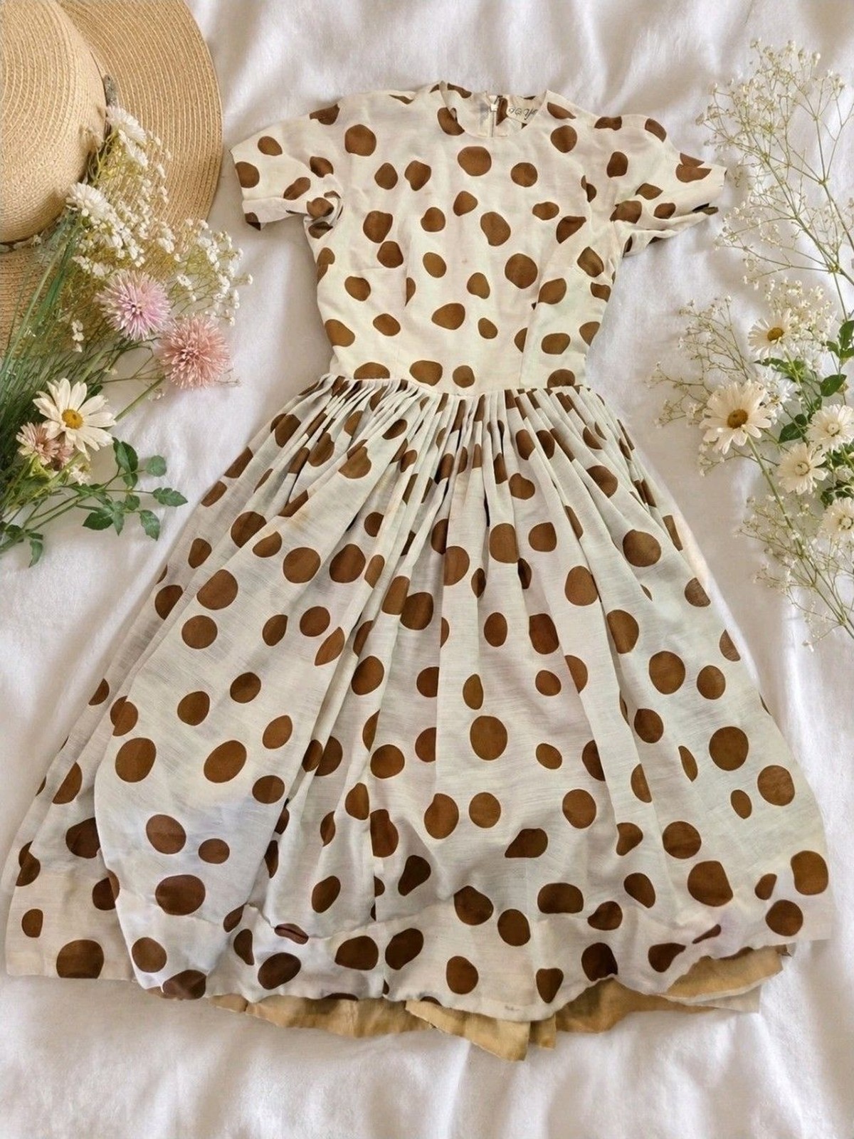 Vintage 1950s Gigi Young New York Polka Dot Dress w/ Crinoline Size 12