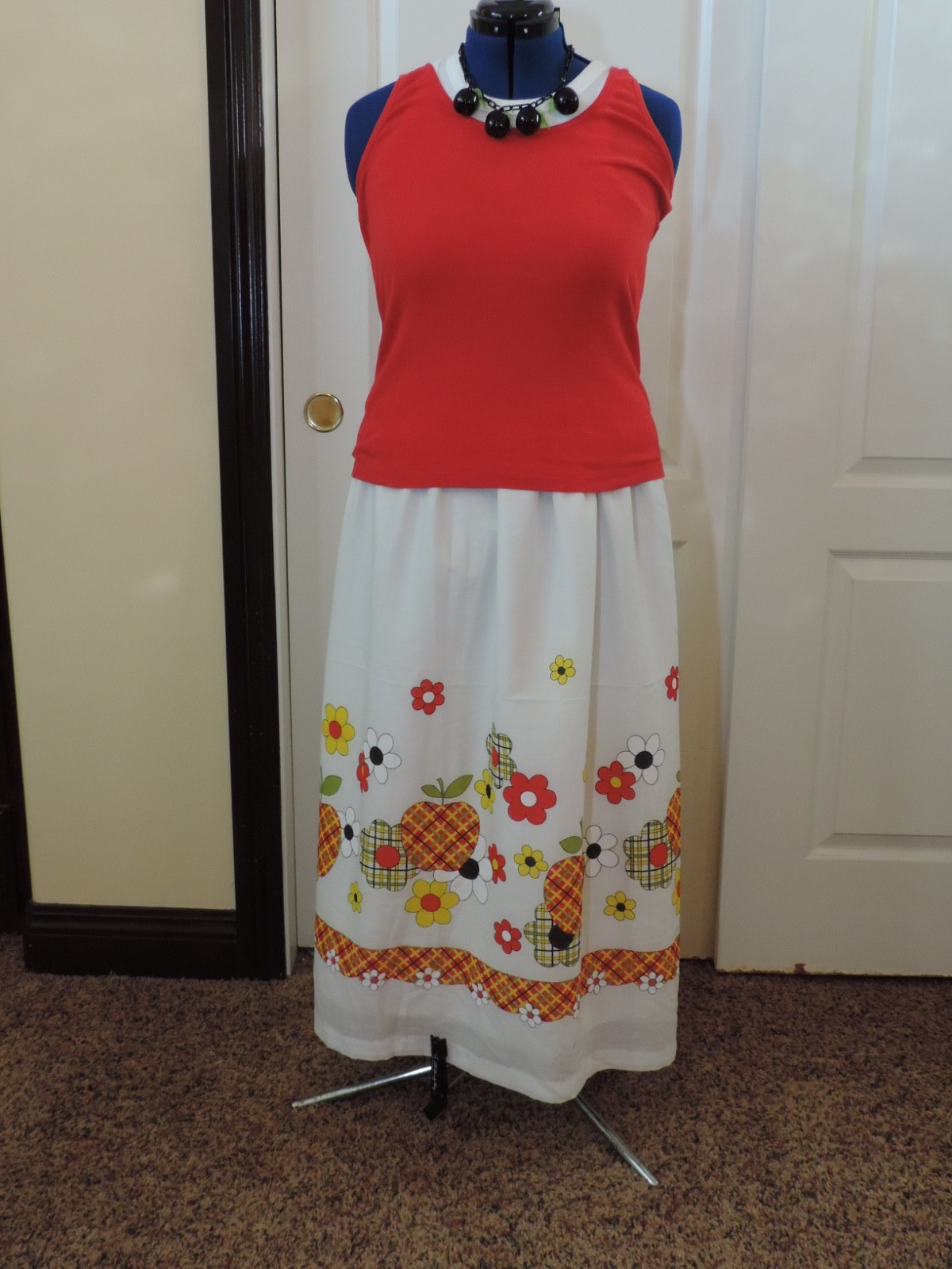 Vintage 1970 Fabric Cotton Blend Newly Constructed Maxi Skirt XXL Waist 36-42&Prime;