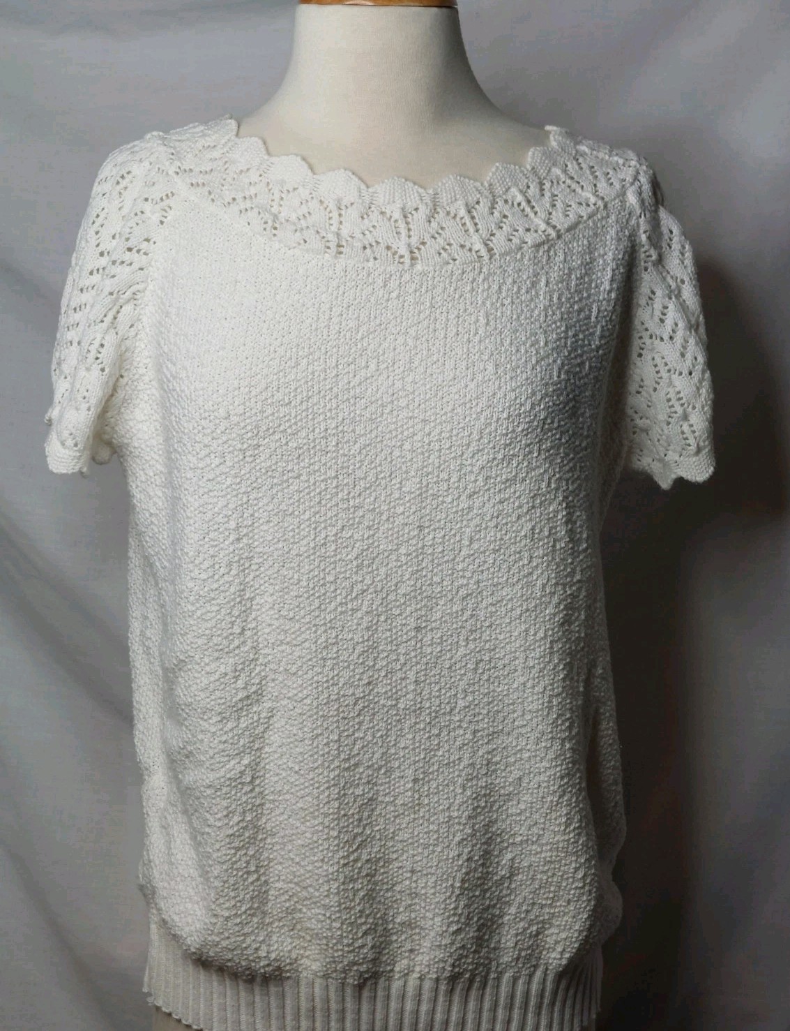 Vintage Ivory Lace Knit Top Cottagecore Coquette Soft Girl Sweater M L