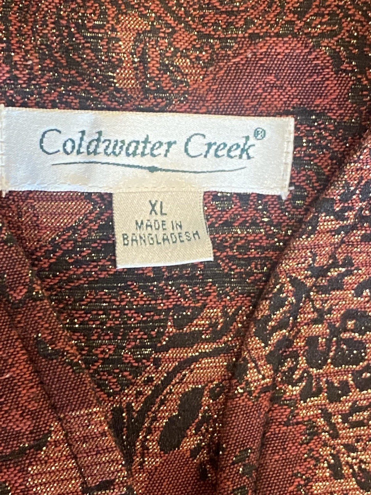 Coldwater Creek Red Orange Open Front Women&rsquo;s Tapestry Jacket Size XL Preowned