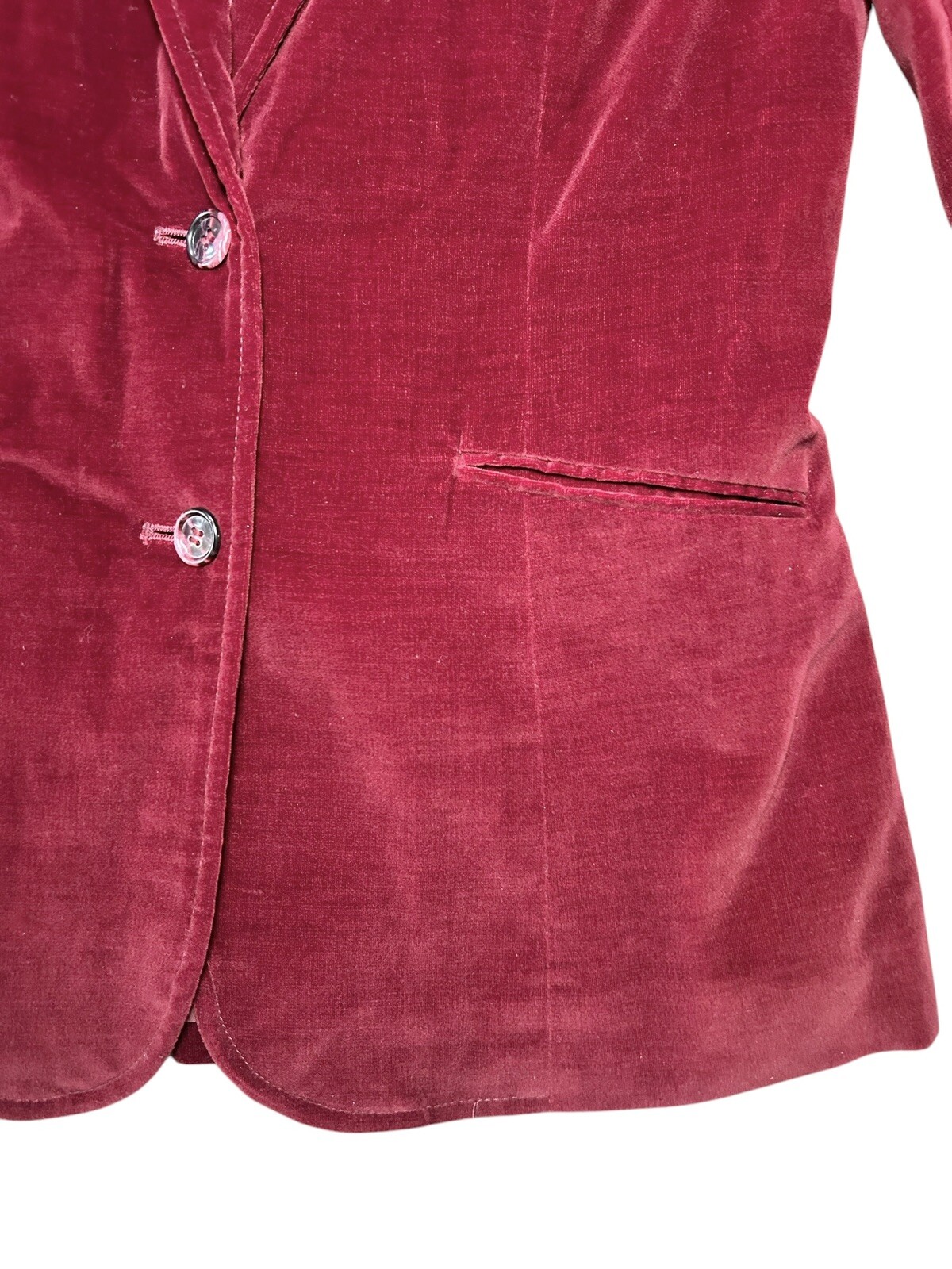 PRESENT Co Velour Blazer 2 Button Up Size SMALL 11/12 Red Wine Velvet Jacket*