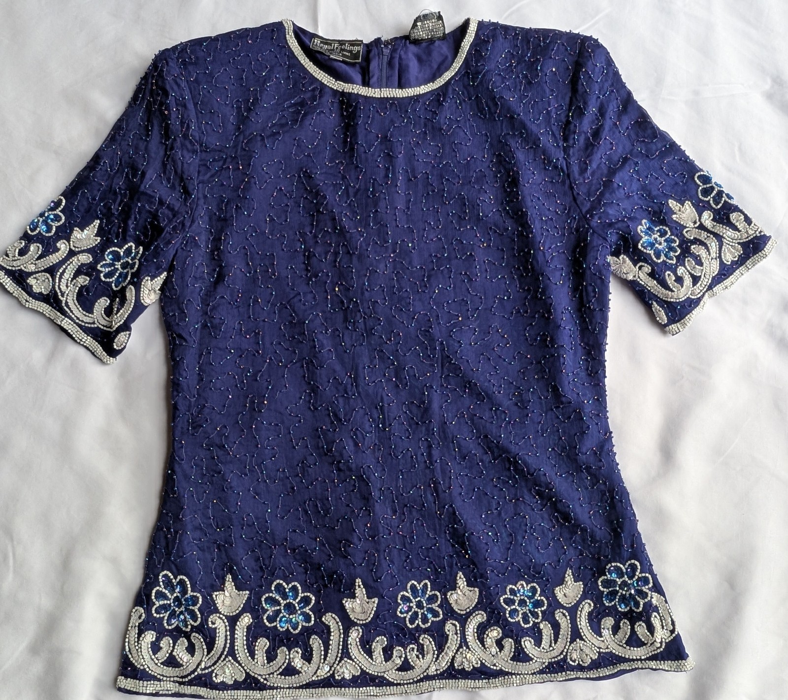 Vintage Royal Feelings Purple Silk Beaded Elegant Dressy Blouse Size 8