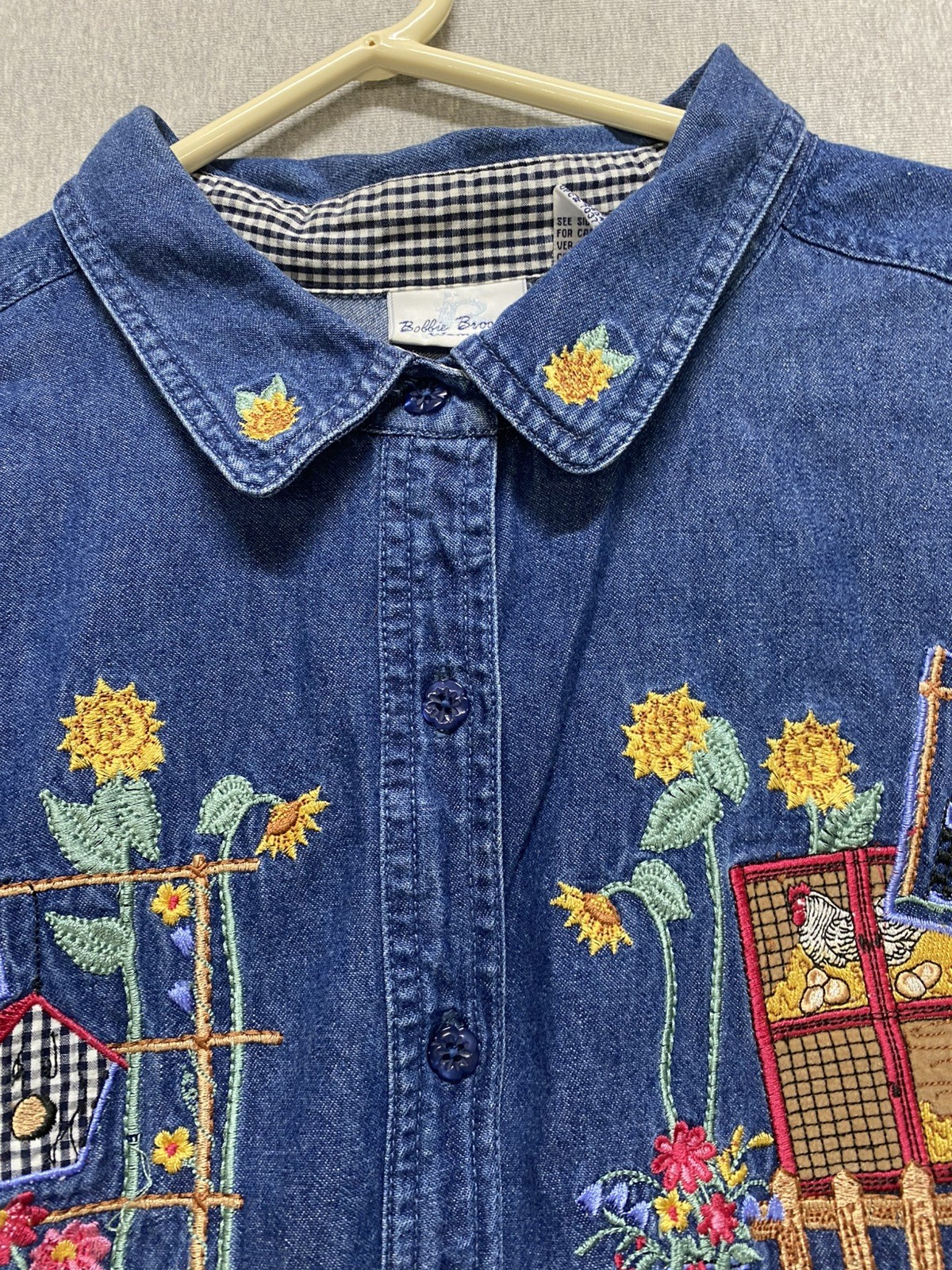 Vtg Bobbie Brooks Spring Summer Harvest Embroidered Denim Shirt Women&rsquo;s 22/24W
