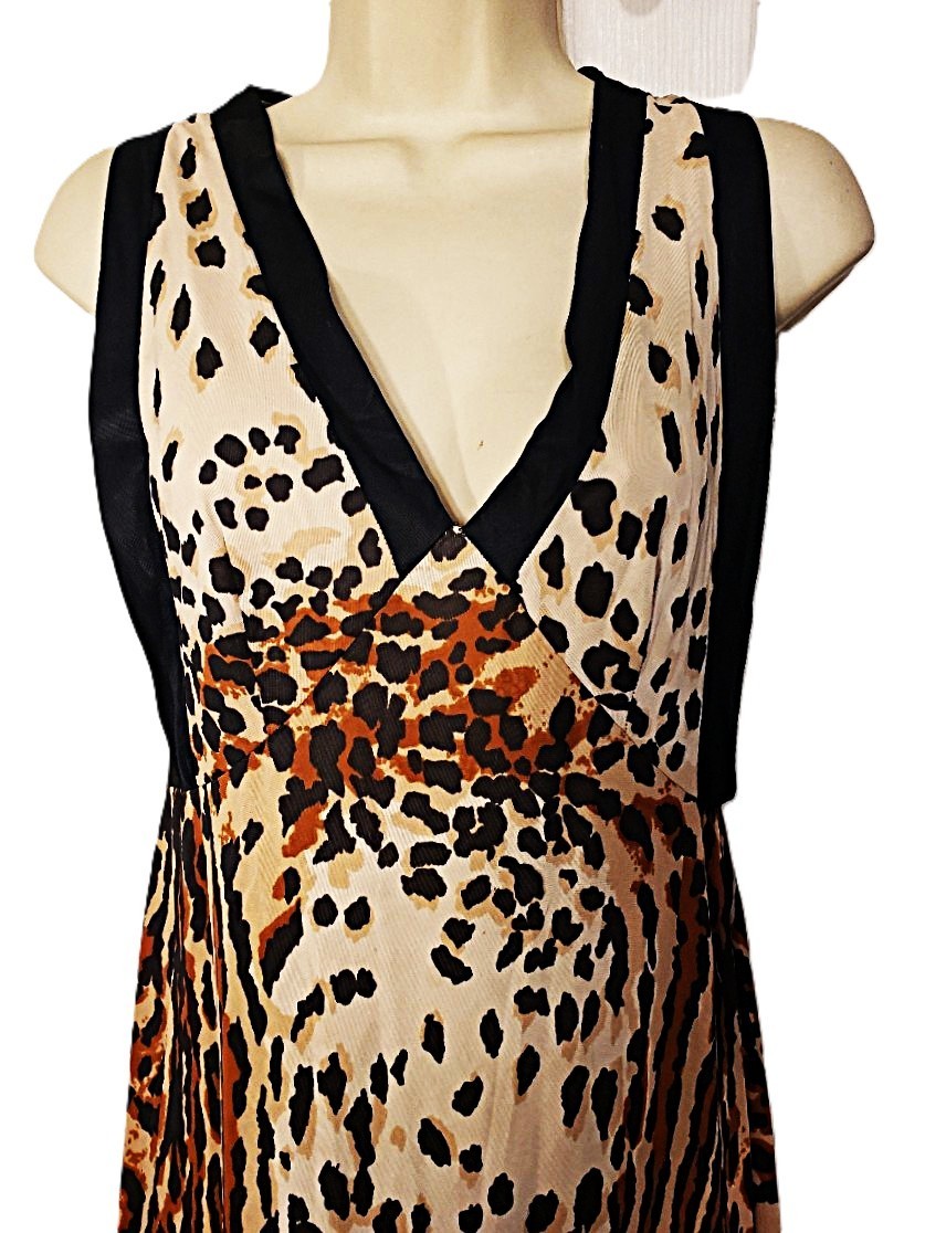 Vintage Leopard Print Maxi Nightgown 90s Nylon Lounge Lingerie Womens S