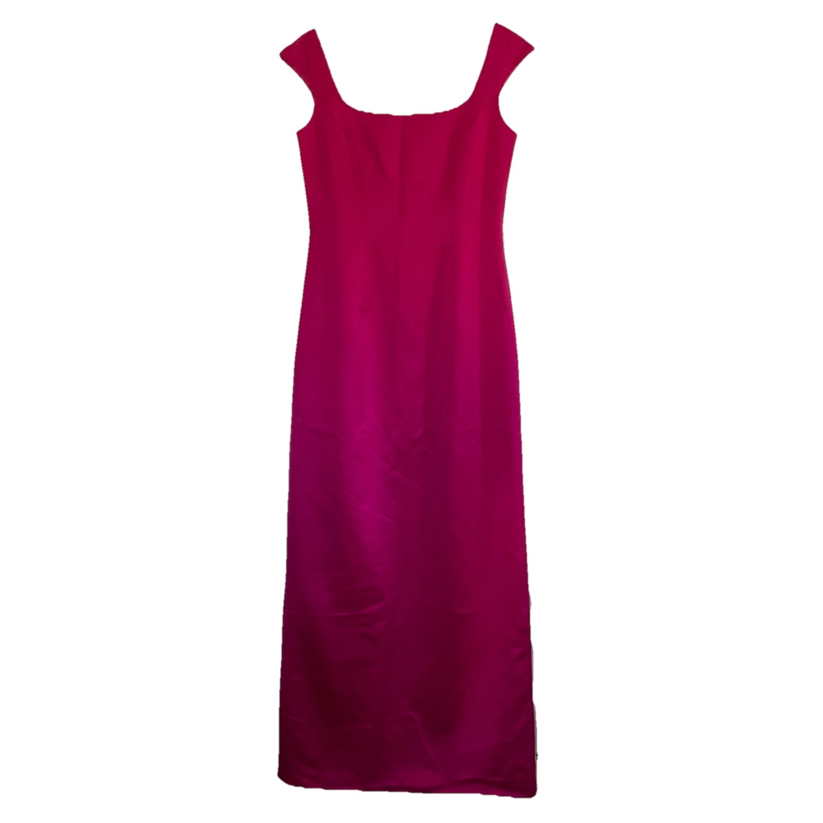 House of Bianchi Vintage Satin Gown Formal Prom Wedding Pink Fuschia Square Neck