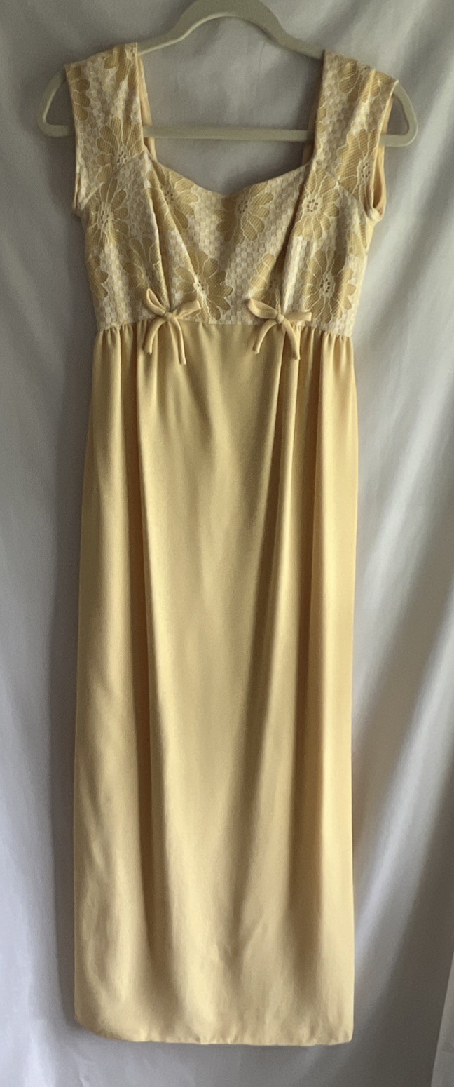 1960s Lorrie Deb Of San Francisco Yellow Empire Waist Formal Dress Size 4/6