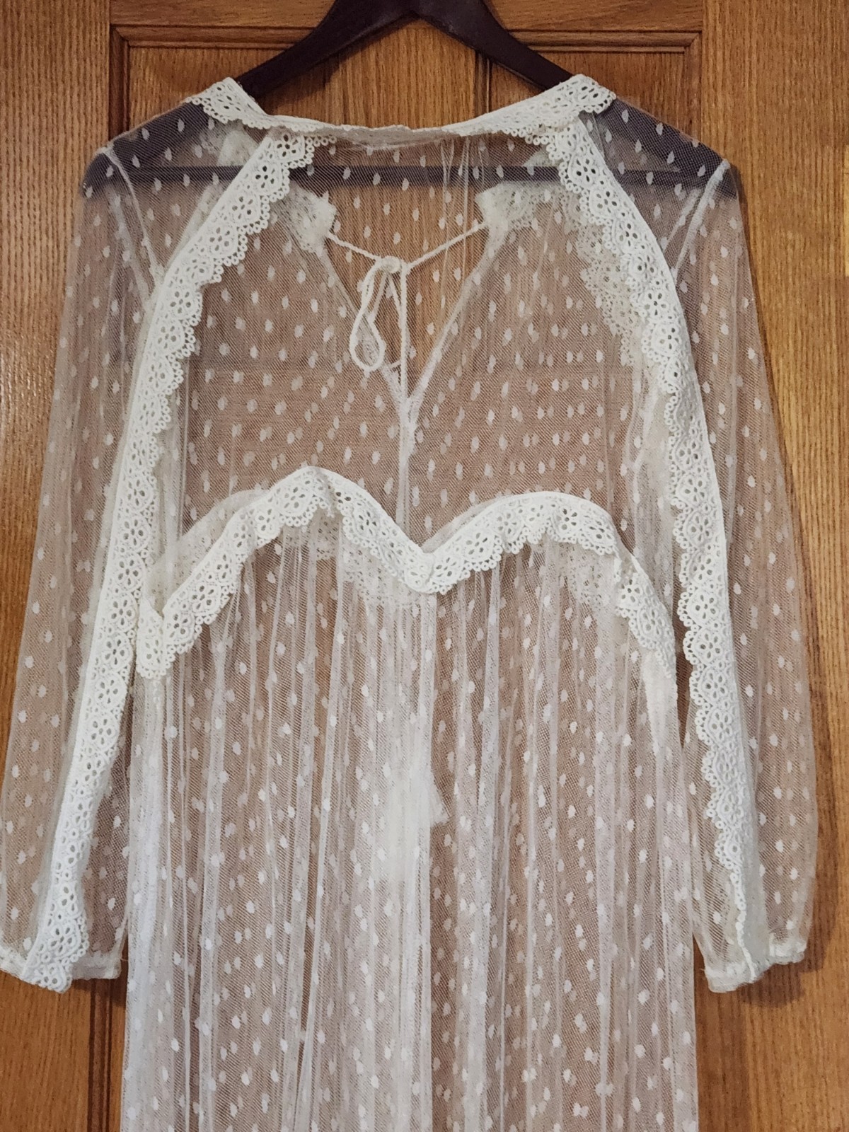 Swiss Dot Mesh Laced Maxi Naked Dress Asymmetric Women M Off White Boho Ethereal