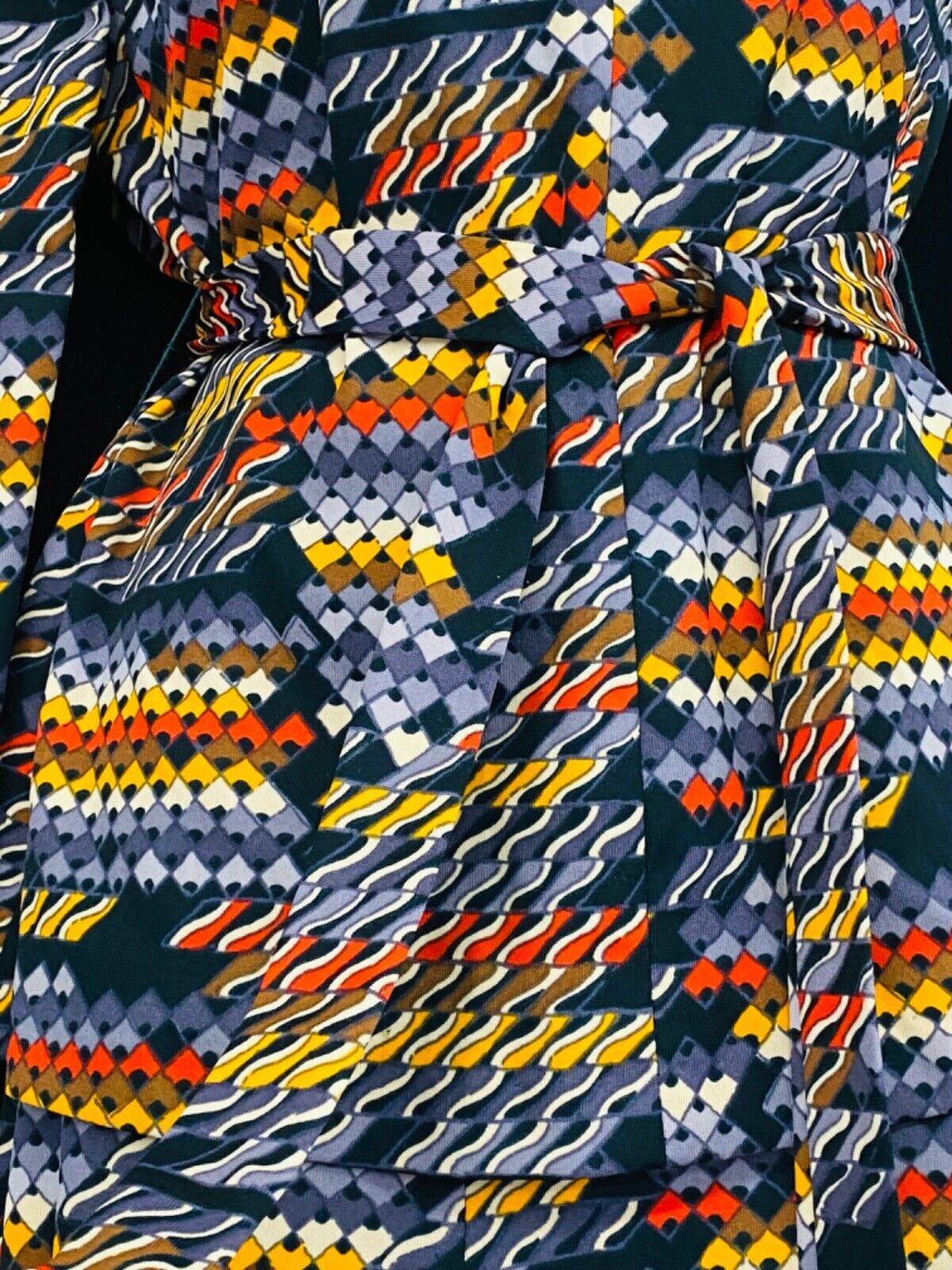 Vintage 1970s colorful cowl-neck dress set, skirt top blouse long sleeve fall S
