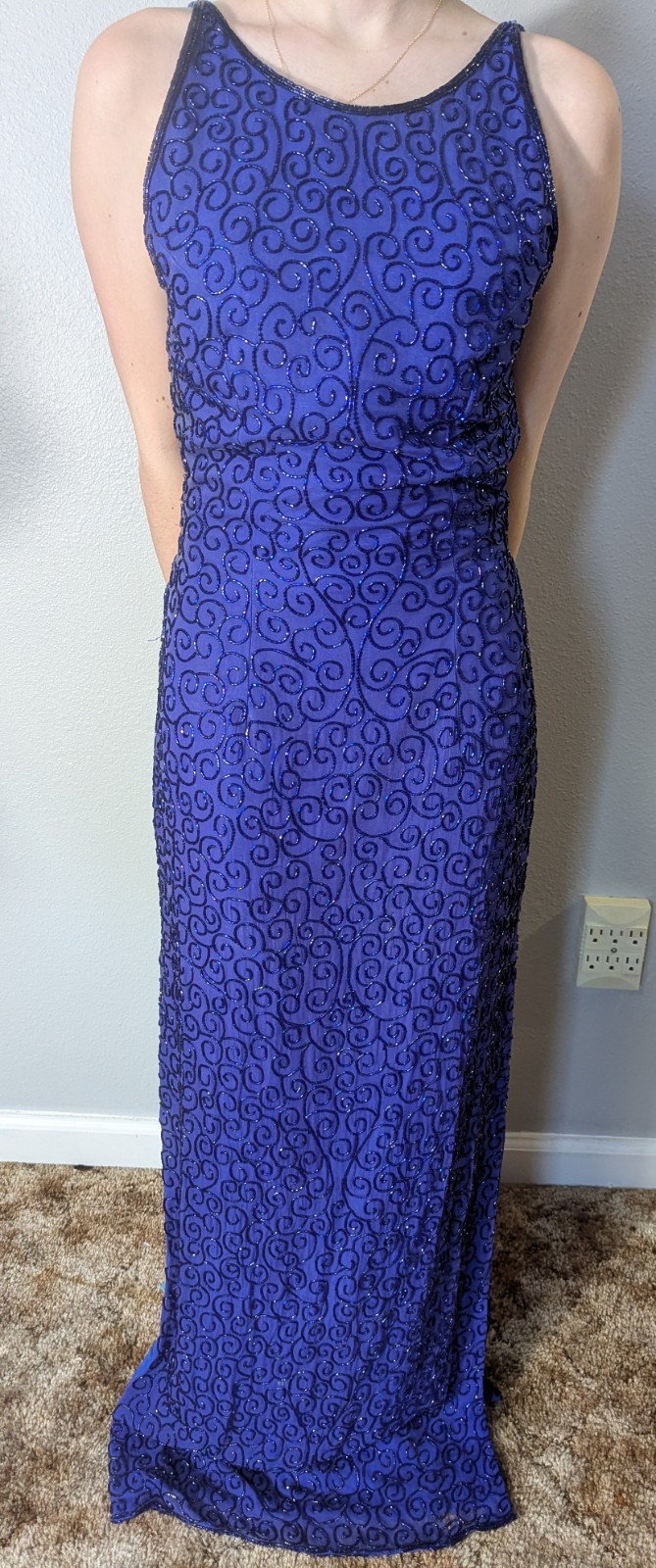 Andretta Donatello Vintage Women&rsquo;s Medium Royal Blue Fully Beaded Evening Gown