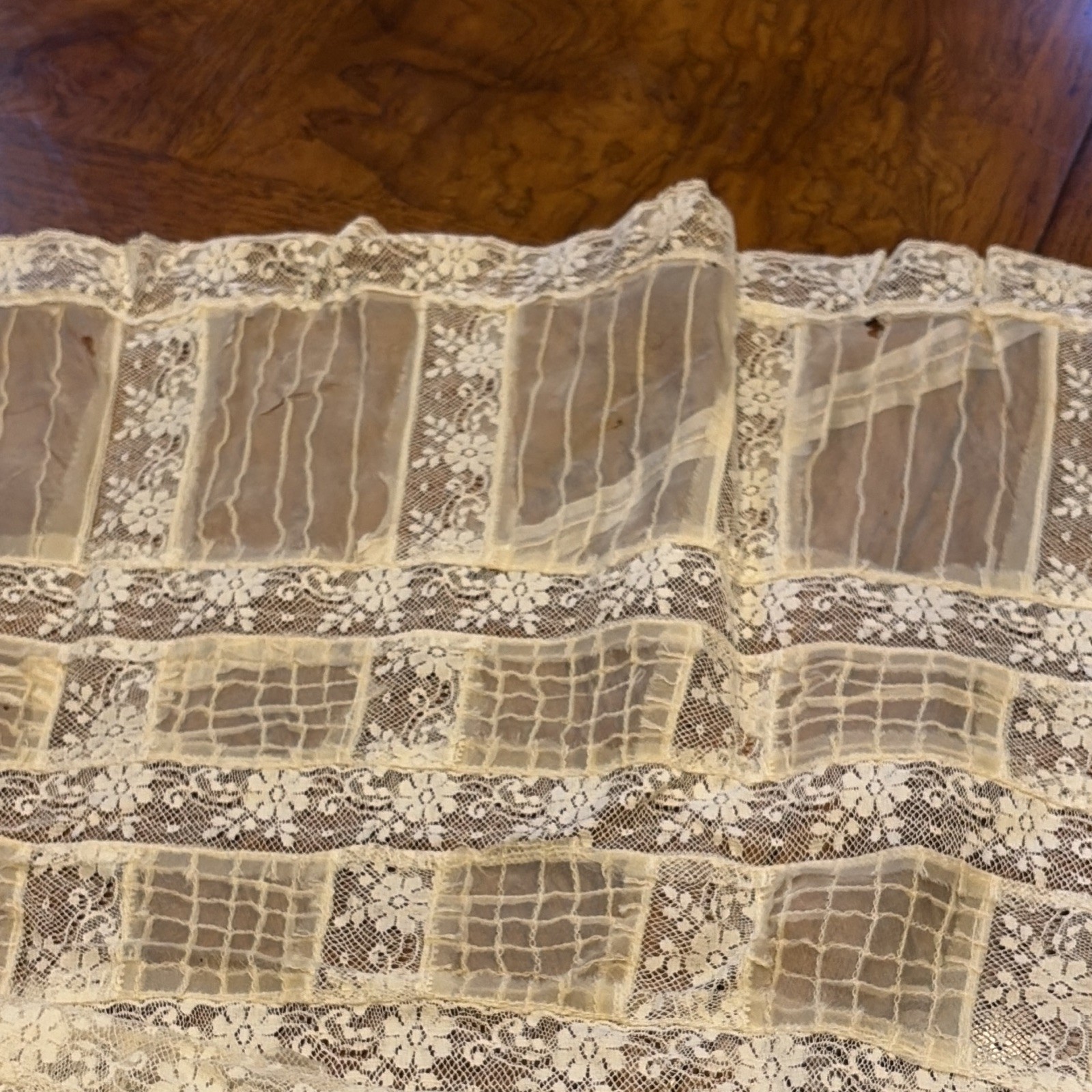 Vintage Silk Sheer Lace Petticoat Slip Skirt Layered Lace Trim Ivory/Material