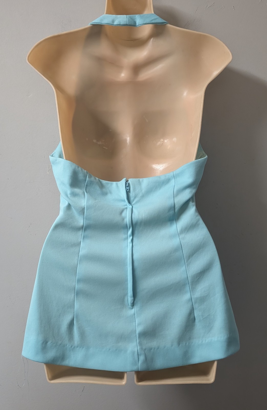 Vintage 70&rsquo;s Aqua O-Ring Polyester Halter Top Lot Tag Hippie