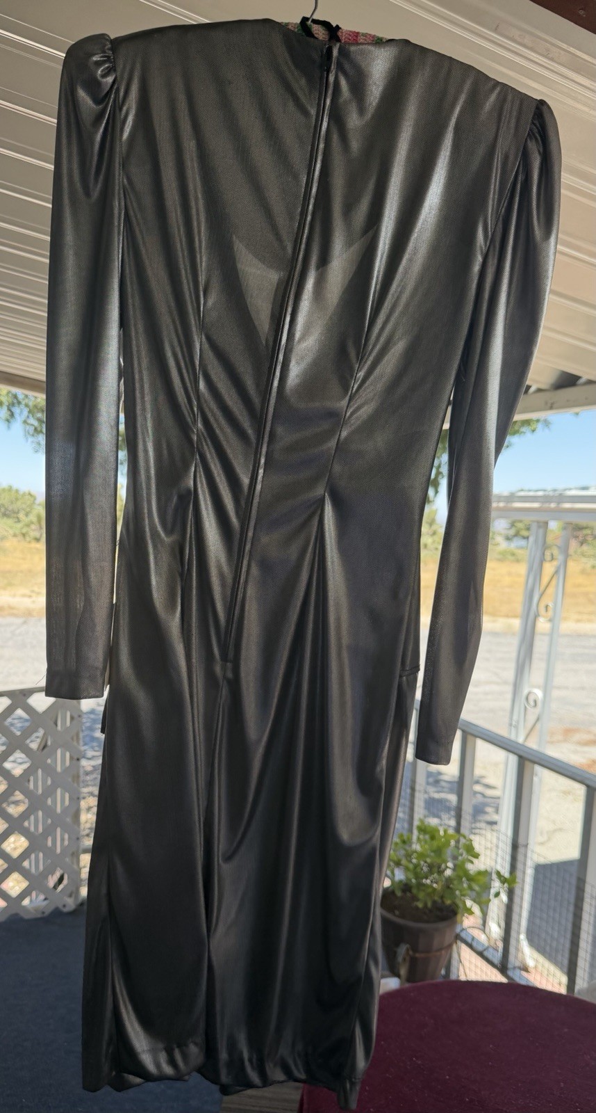 VTG 80s Montgomery Ward Metallic Silver Liquid Dress Puff Shoulder 5/6 NOS