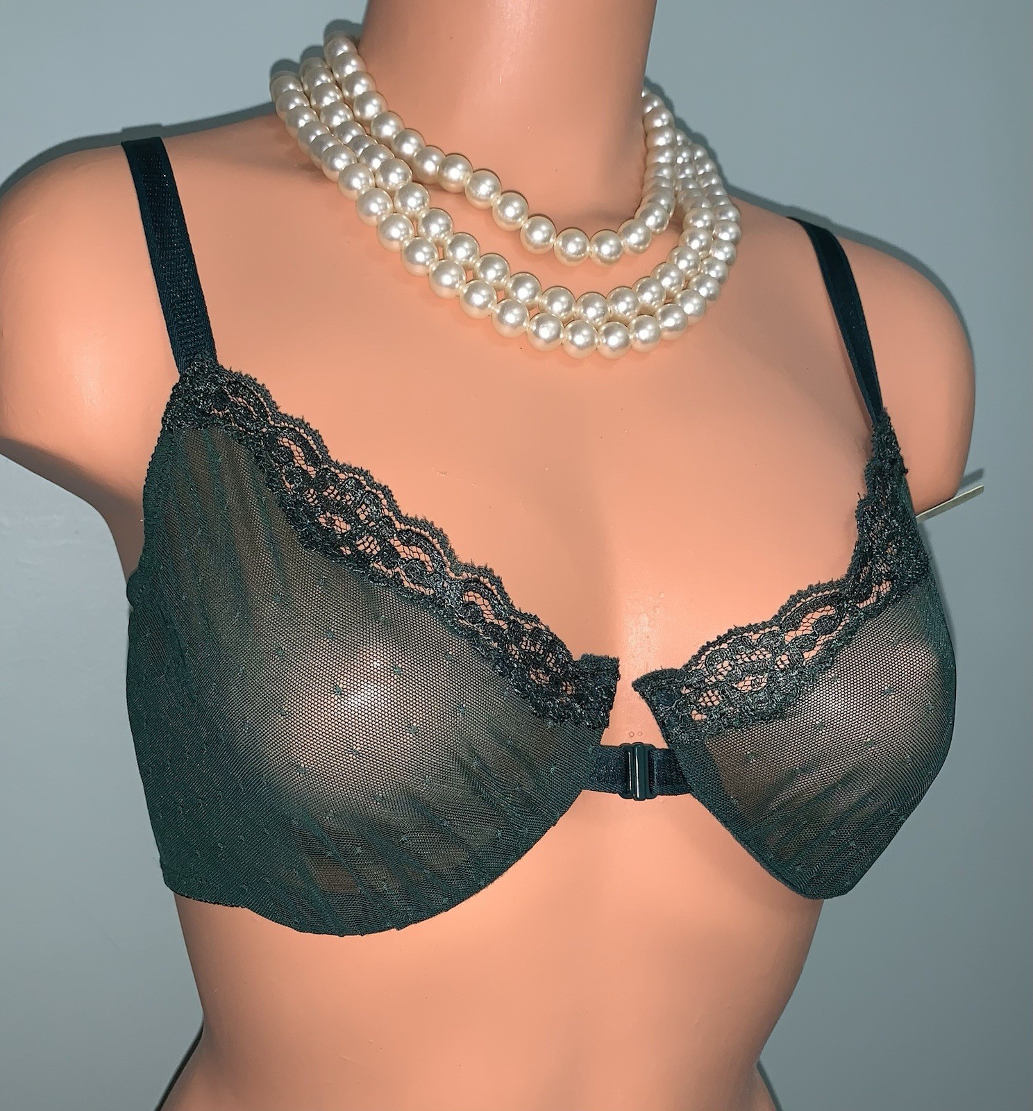 Vtg NEW SHEER Chiffon Lace Vanity Fair UW Bra 38C Front Closure NOS