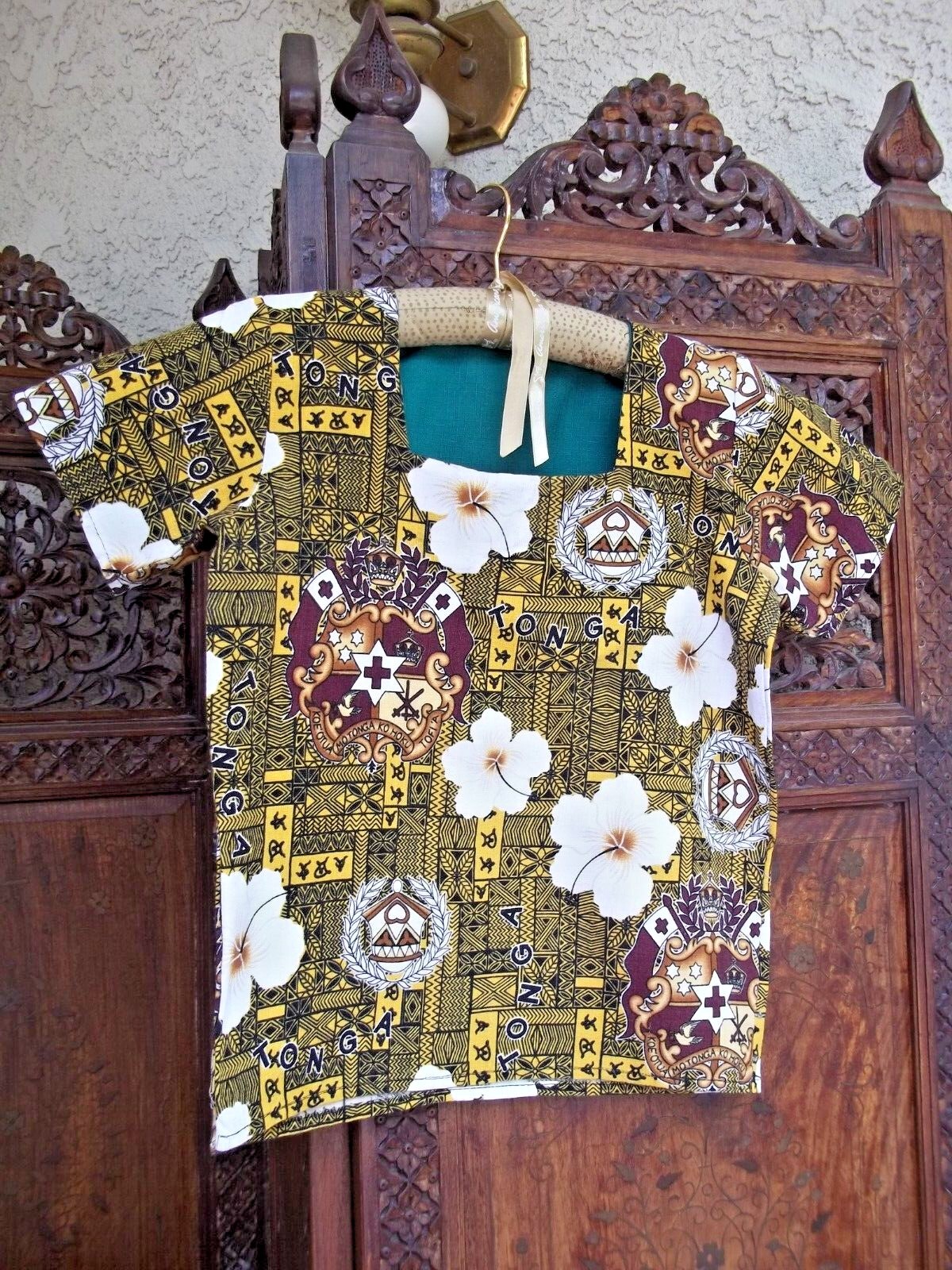 Vintage Tonga Top Blouse Cotton Folk Dance sz XS Womens Girls Rare 29-31&Prime;