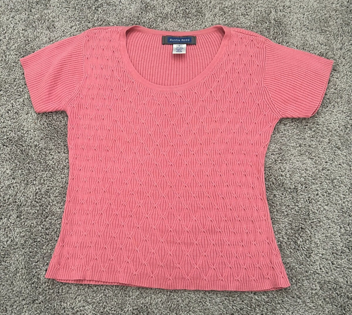 Vintage Austin Reed Ribbed Knit Pink Silk Cotton Small Short Sleeve Babydoll Top