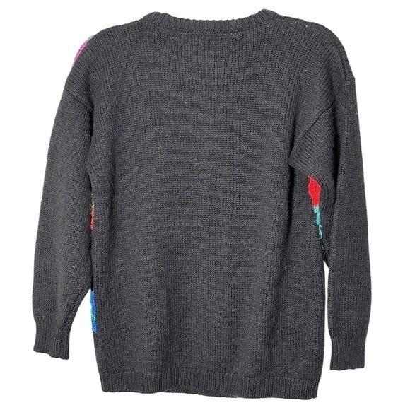 Vintage Abstract Geometric Knit Sweater Multi Color Wool 80s 90s Crew Neck Large