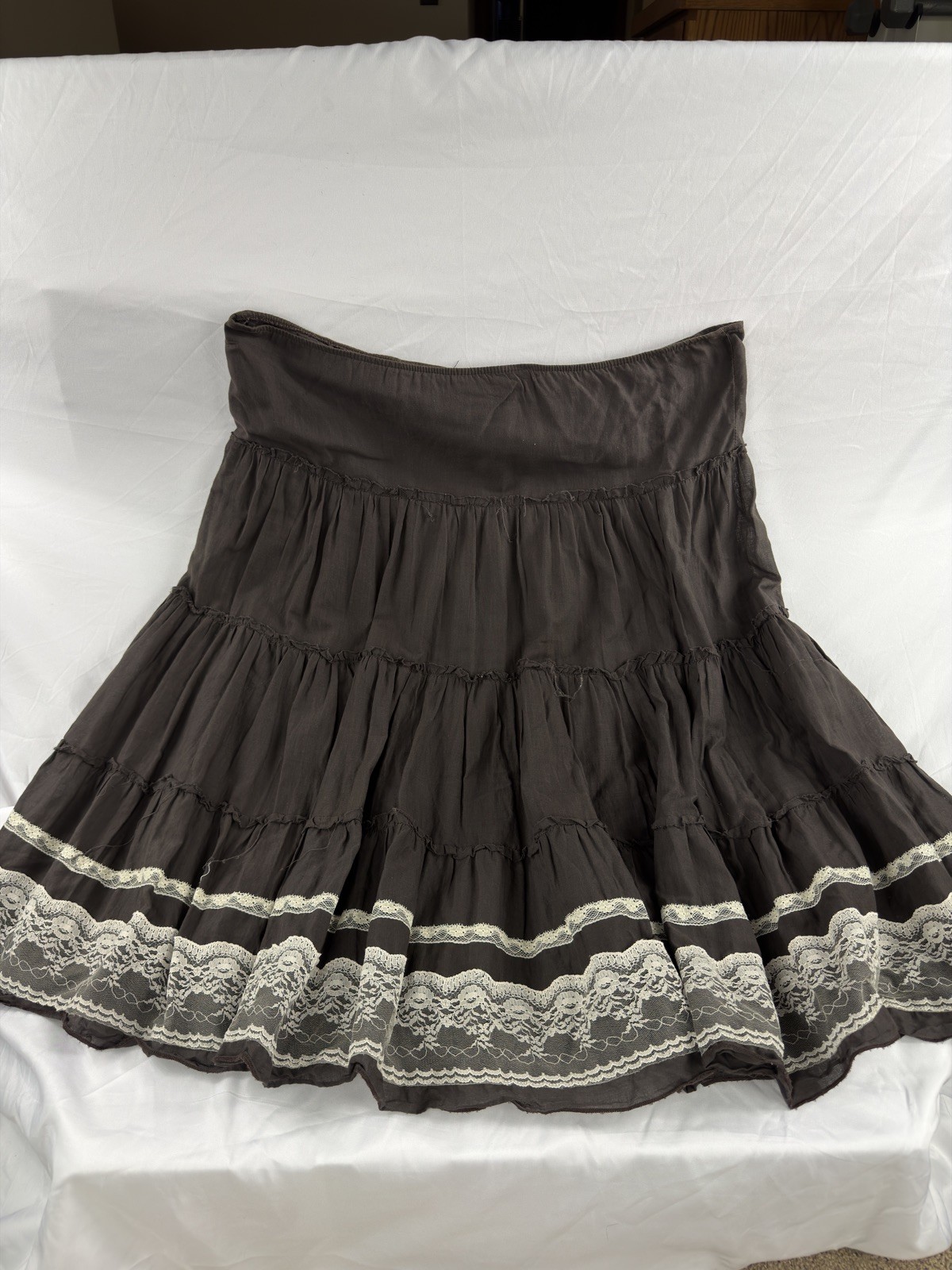 Vintage Miss Chievous brown Boho Hippy Multitiered Ruffles Cotton Skirt Sz L