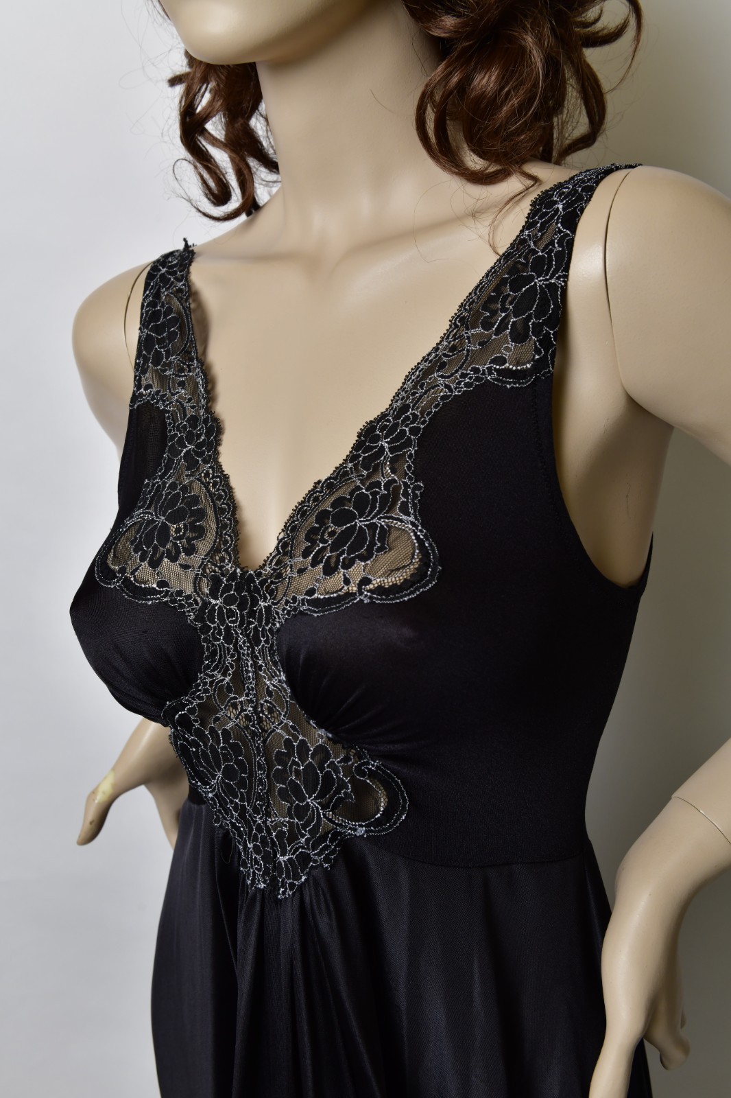 Vintage Black Vandermere Olga Style Size Med Long Nightgown