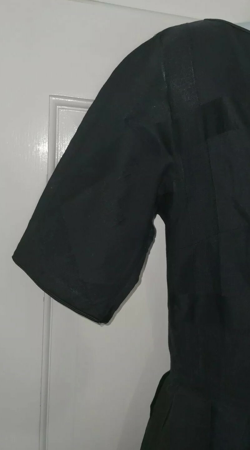 L&rsquo;AIGLON Black Linen Full pleated pocket Skirt Dress S Vintage 60s