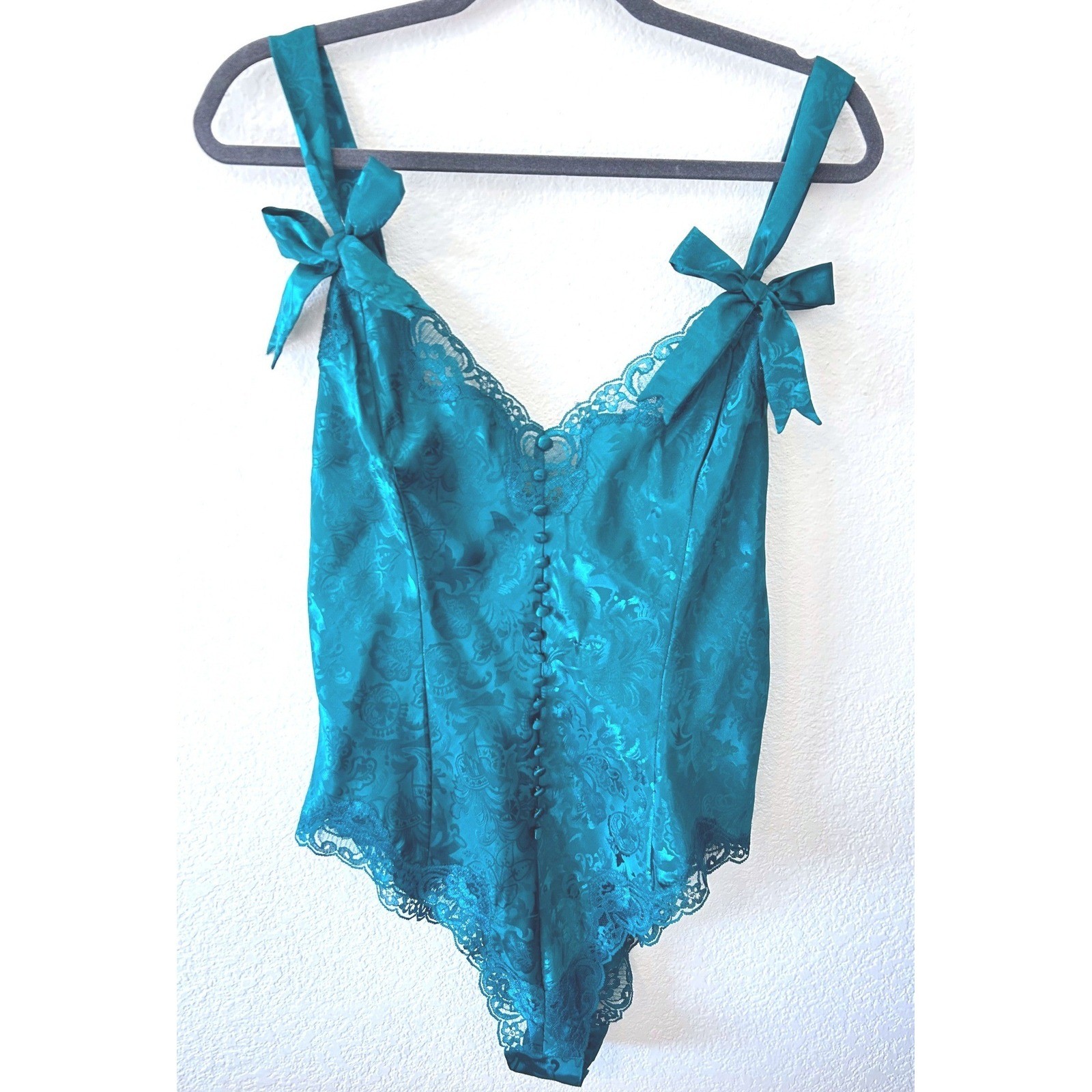 Vintage 90s Victoria&rsquo;s Secrets NWT Dark Teal Green Lace Teddy Lingerie SZ L