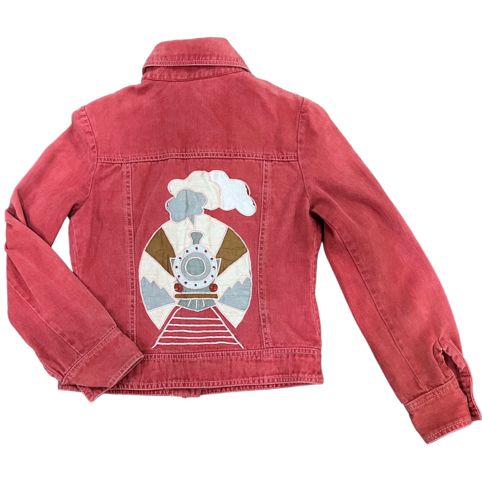1970s Roncelli Denim Jacket Novelty Train Appliqué Vintage Top Wearable Art Sz S