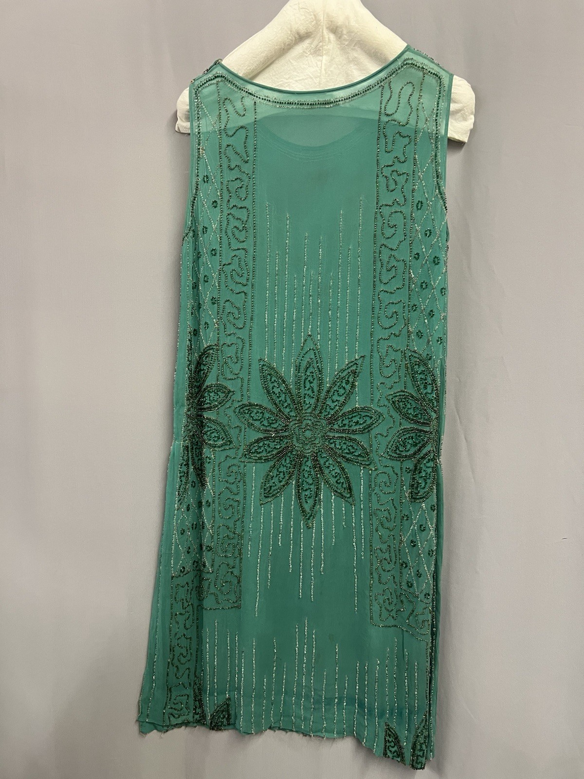 Beautiful 1920’s Green Silk Chiffon Beaded Evening Gown