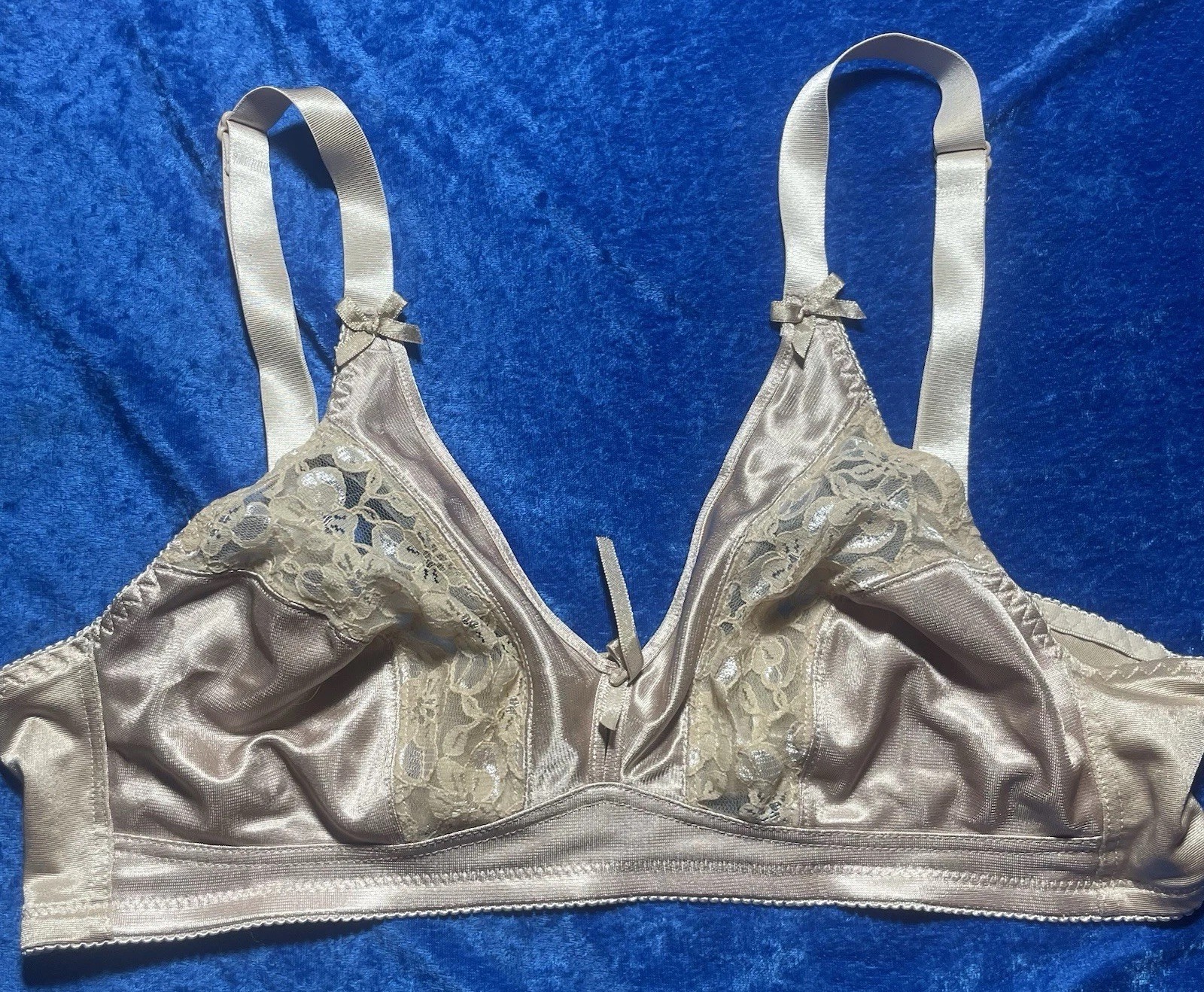 Vintage Shiny Nylon Bra Beige 36c?? No Size Tag! As Is FAIR Condition