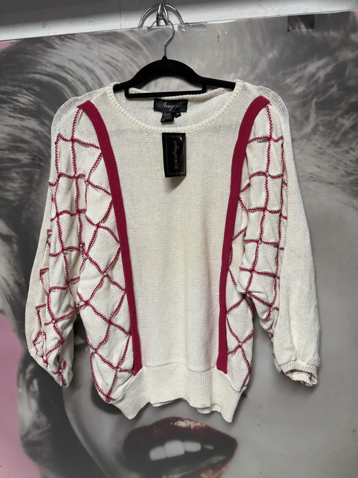 Vintage 90s Angenie Sweater Pullover Linen Cotten Faux Pearls