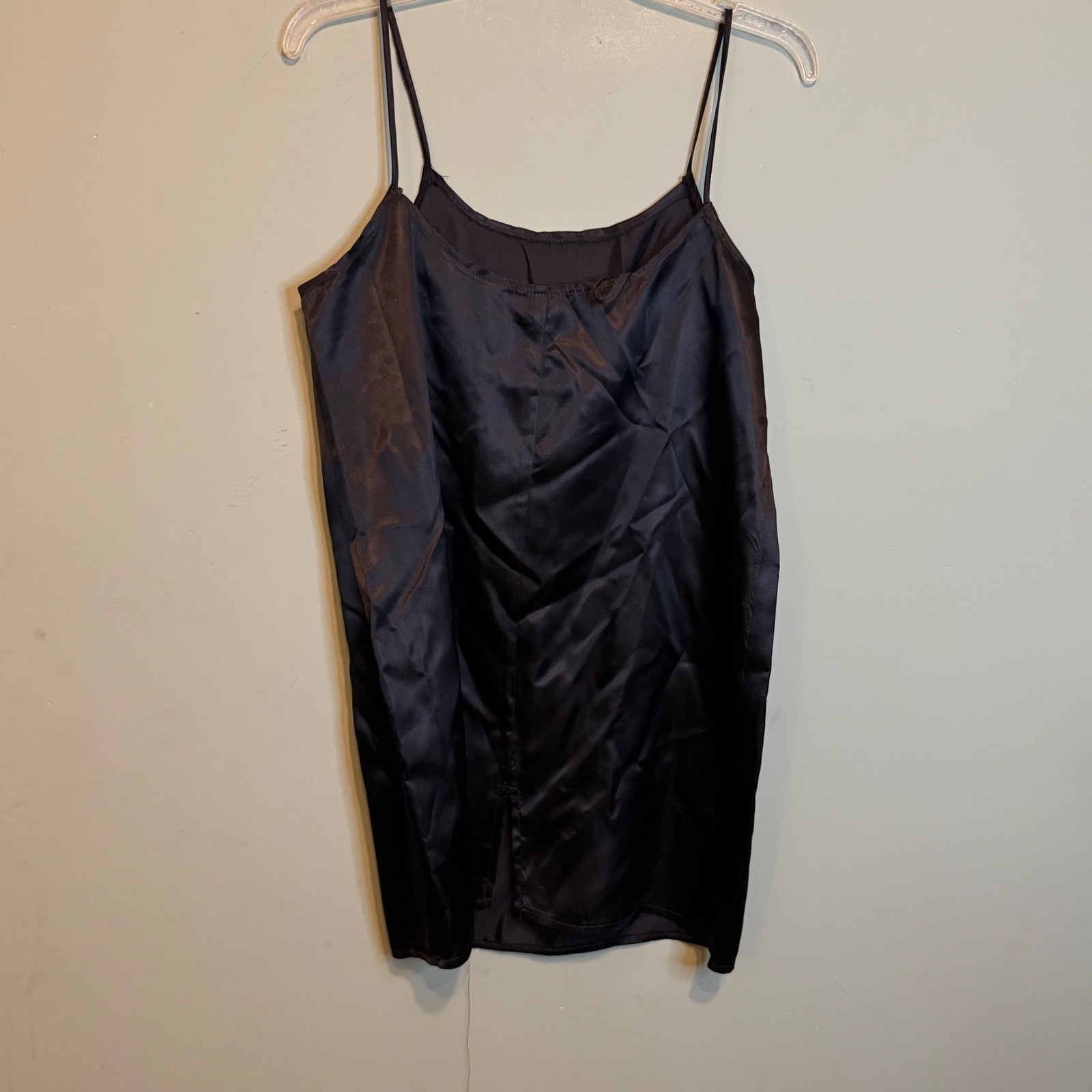 Vintage Black Satin Slip Dress Spaghetti Strap 100% Acetate Made in USA Size 9