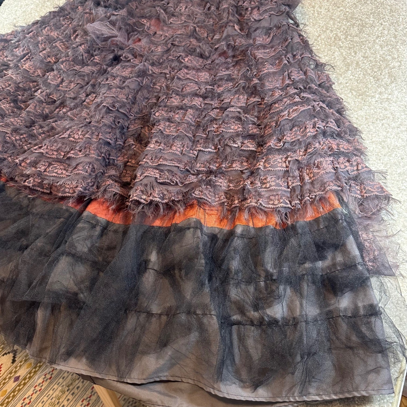Vintage 1950s Strapless Lace Ruffle Ball Gown Tiered Tulle Dress Purple Fair **