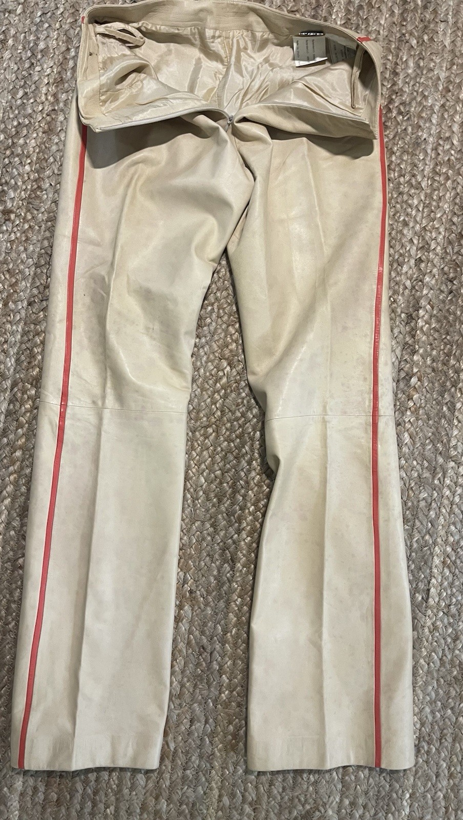 VTG Gianni Versace 2000 Leather Pant Suit 42 Nappa Lambskin Lion Zip Tan Orange