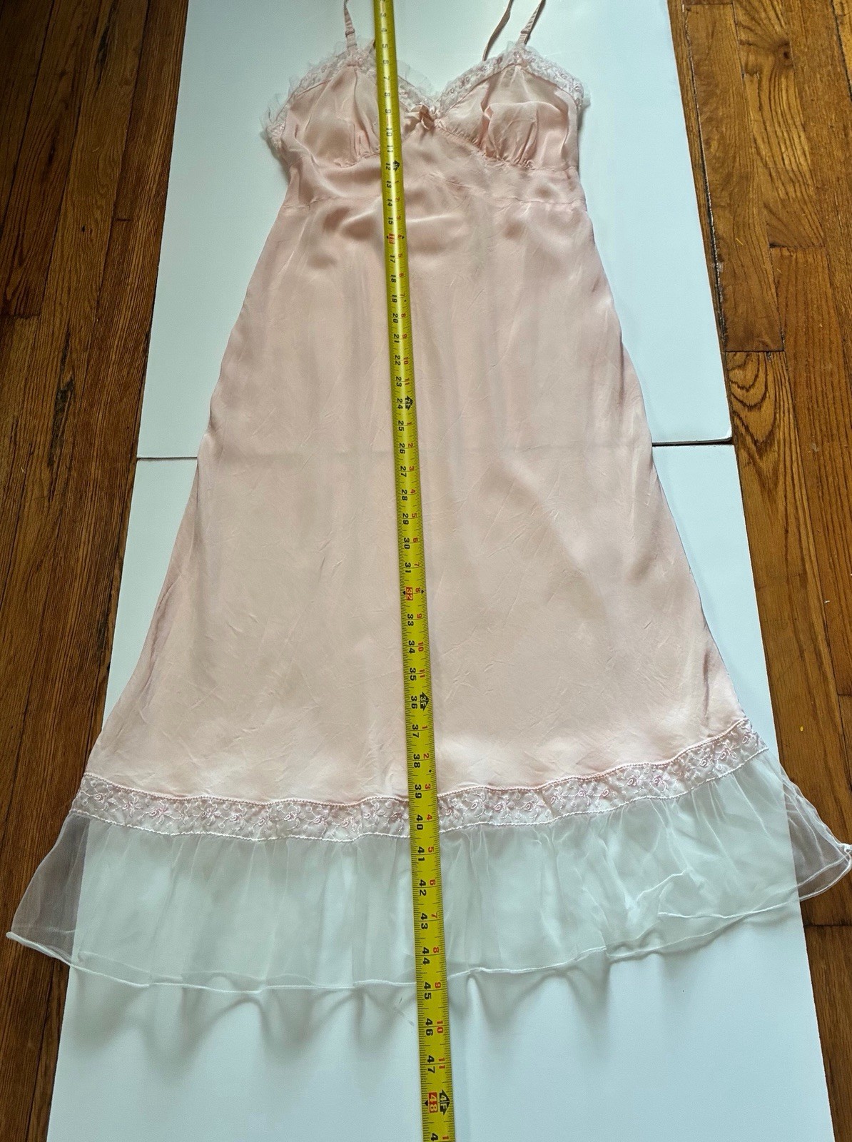 Vintage Pink Charmode Sears Roebuck Rayon Lace Tulle Nightgown Small ￼1950’s