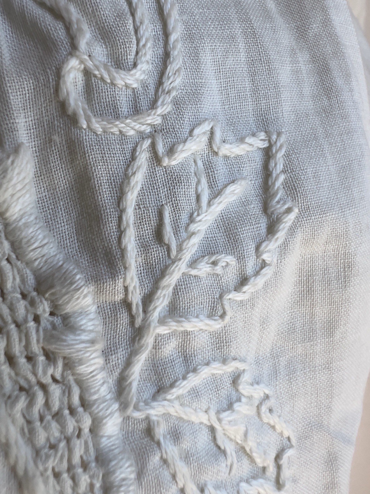Antique Cotton Blouse Top Off White Hand Embroidered Lace Edwardian Button Back