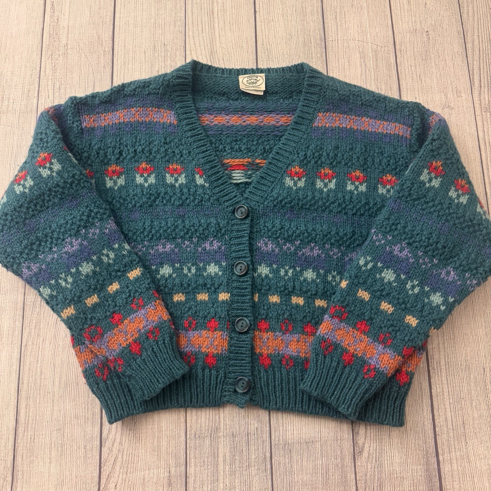 Laura Ashley Scotland Fair Isle Wool Cardigan Cottagecore Vintage Medium/Large