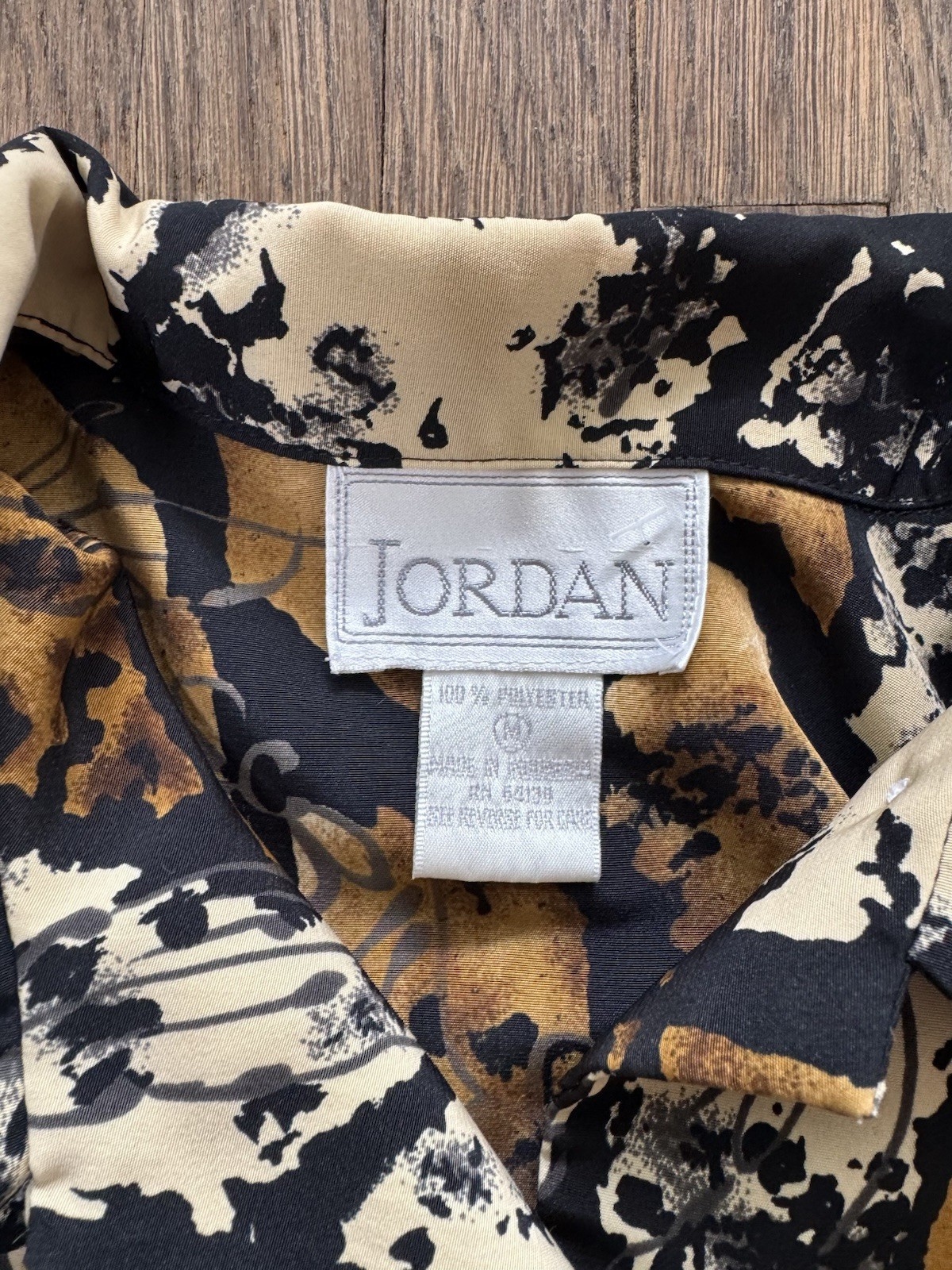 Jordan Vintage 80s Abstract Print Button Down Shirt M Shoulder Pads Retro Rare