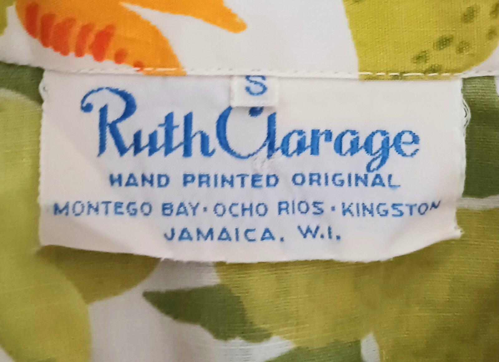 VTG Ruth Clarage Blouse Handprinted Original Fabric Jamaica Tropical Fruit Sz S