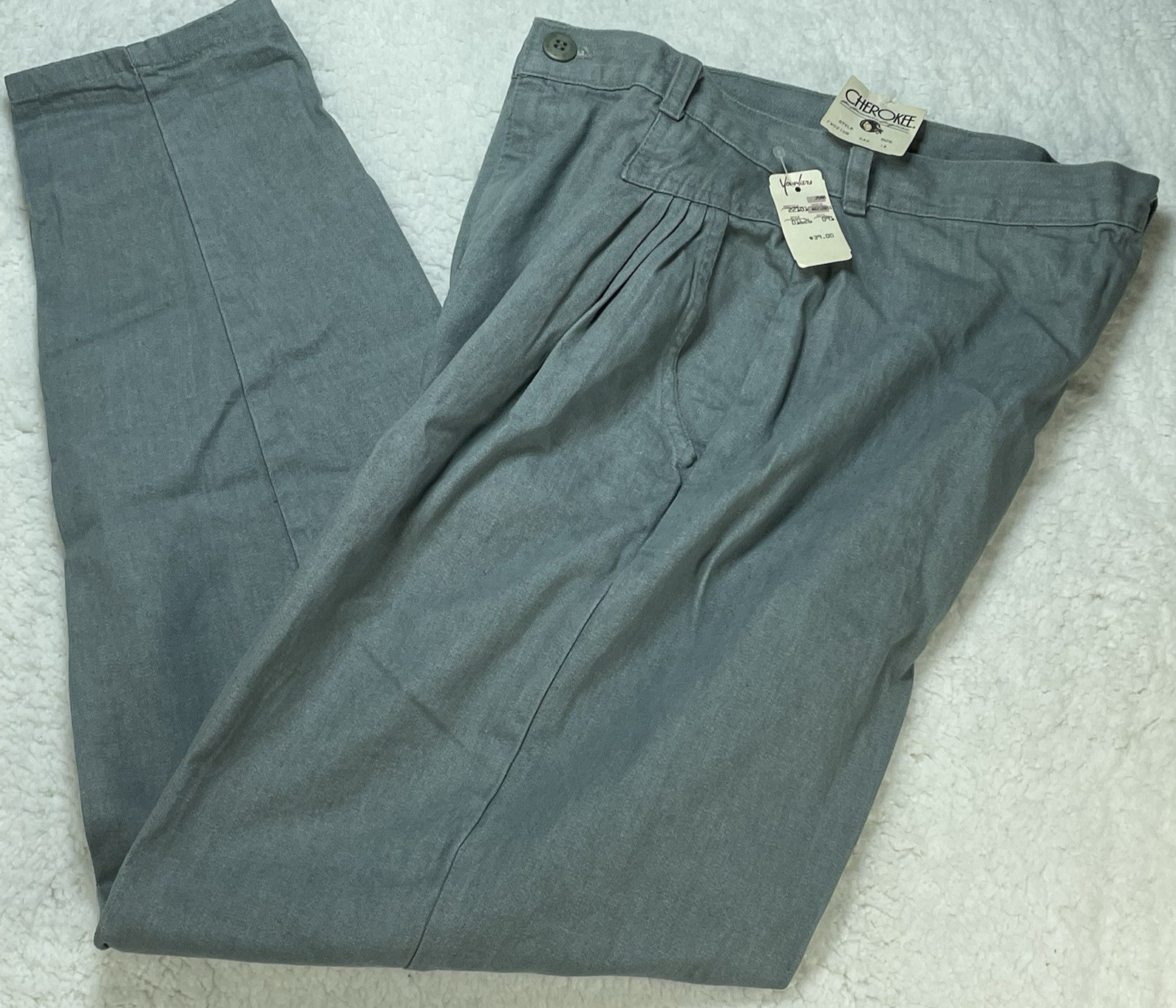 Cherokee Jeans Womens Sz 14 Green Khaki Vintage 80&rsquo;s High Waisted Pleated NWT