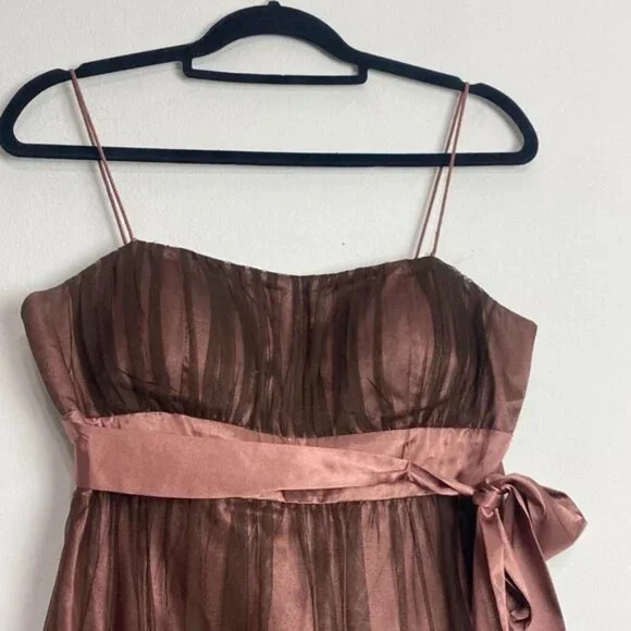 Vintage S.L. Fashions Bronze Metallic Tulle Satin Babydoll Dress Fairycore 10P