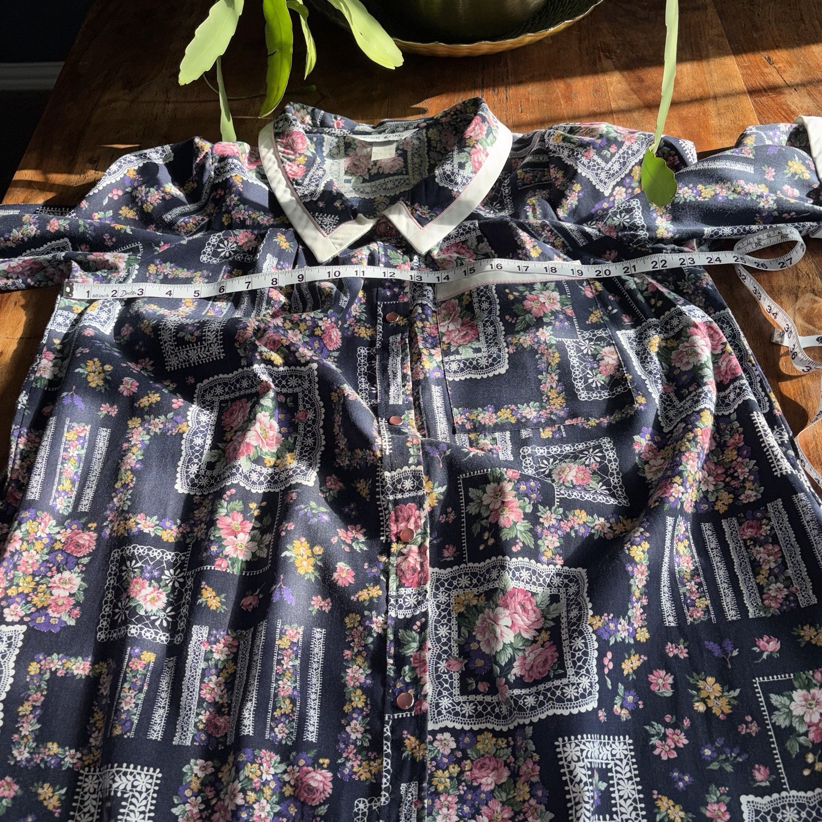 VTG Models Coat House Dress Patchwork Floral Blue Pink Snap Buttons Pockets