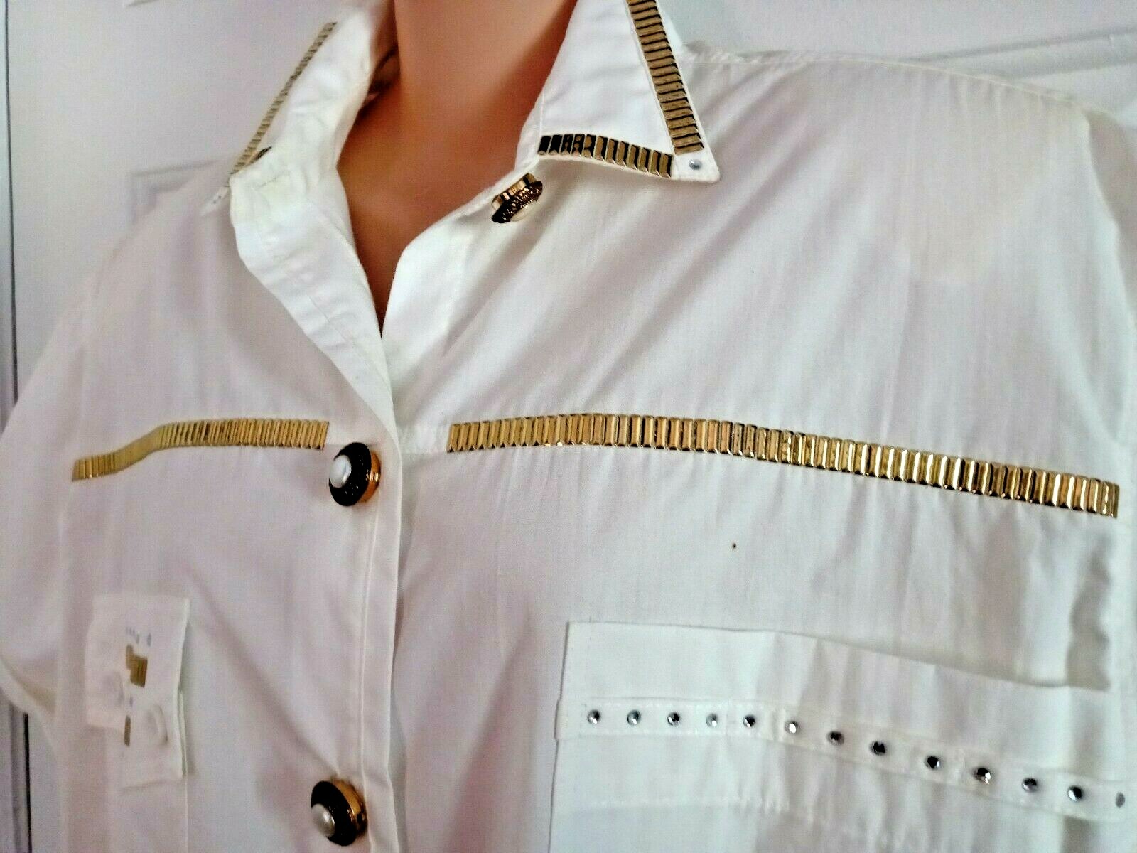 NEW USA Vintage 1980&rsquo;s Fantasy Sportswear Rhinestones & Gold stripes Shirt sz L