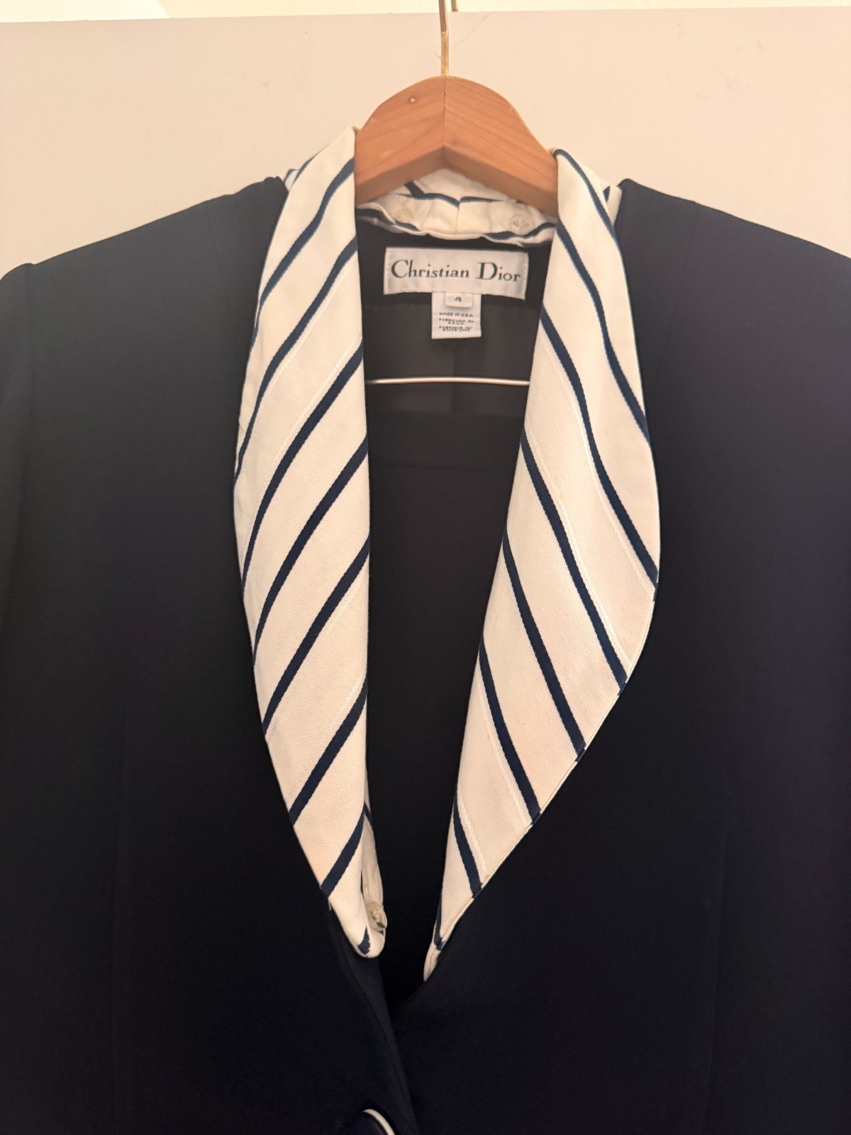 Christian Dior Boutique Vintage Navy Skirt Suit Size 4 Removable Collar & Cuffs