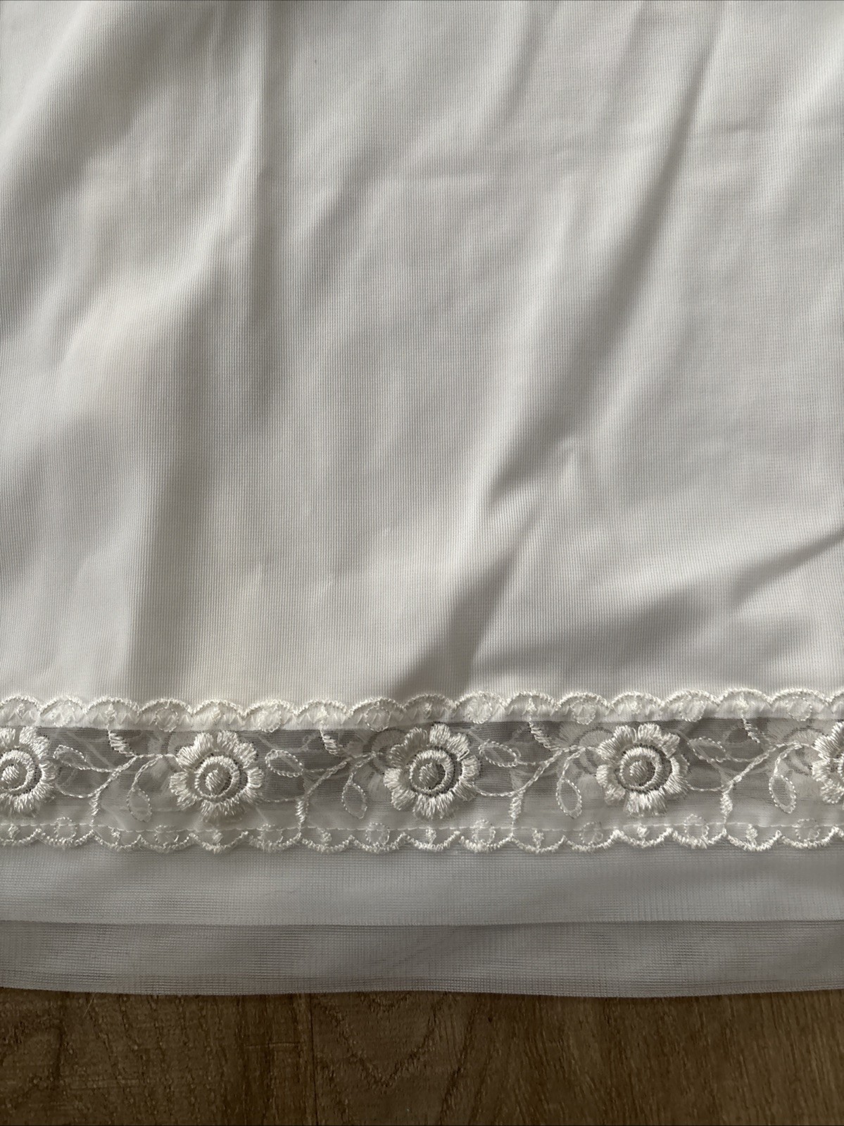 SEARS Tailored White Slip With Shadow Panel, Size 36 Lace Trim Adjustable Straps