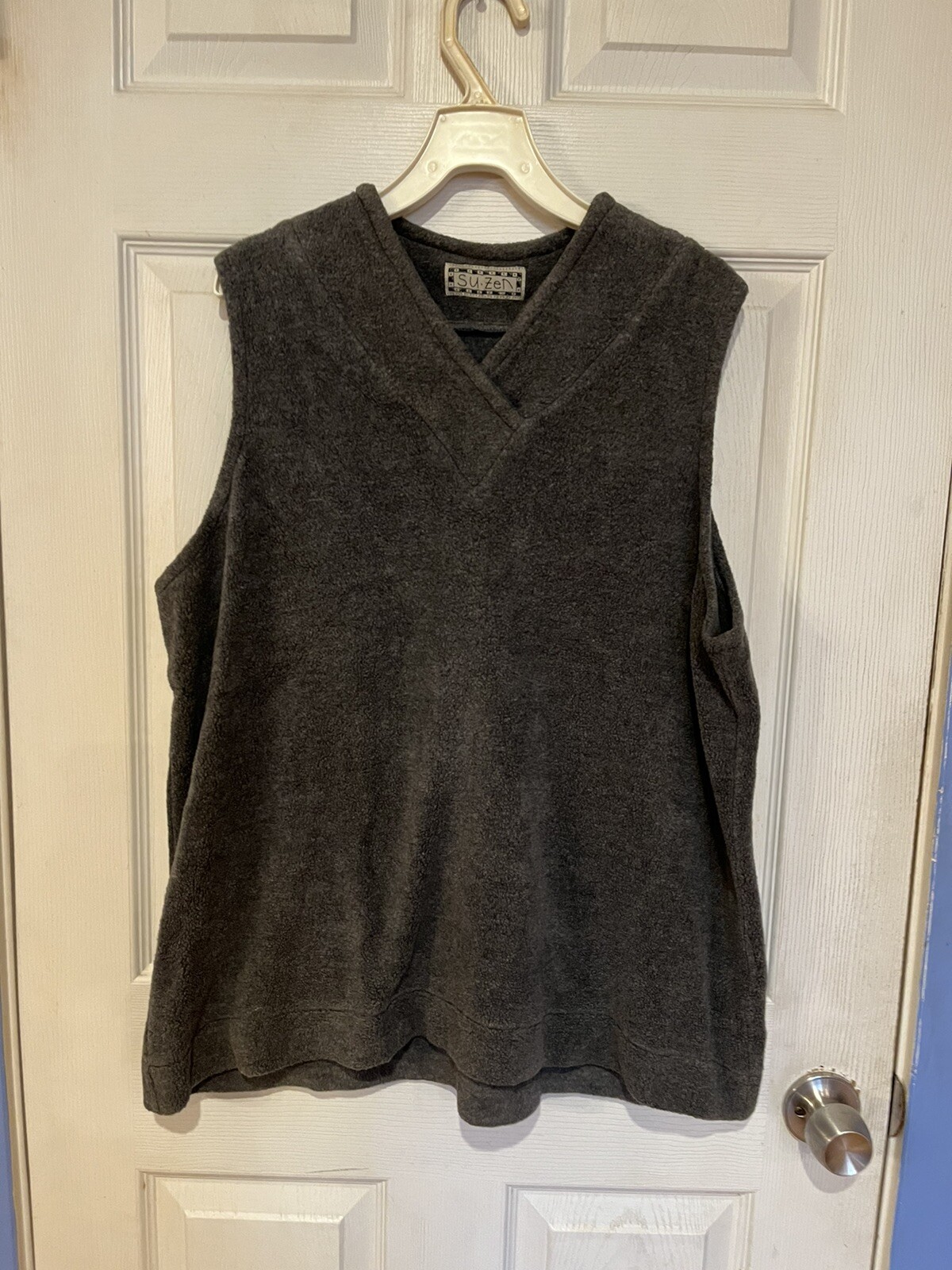 Vintage 90’s Su-Zen Oversized Fleece Vest Sweater M Lagenlook Gray Sleeveless